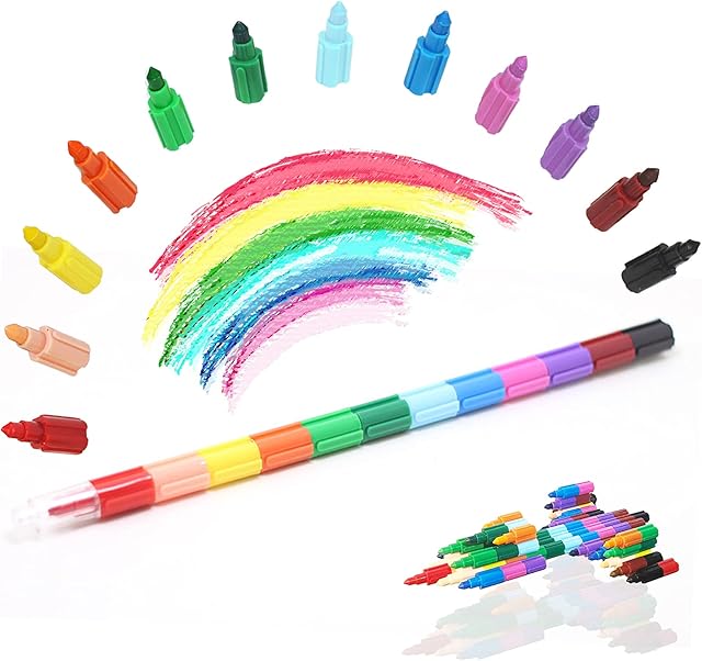 ICEPAPA, 5 PCS Crayons for Kids, Stacked Colouring Crayons, Perfect as Party Bag Fillers for Kids, Stocking Fillers for Boys or Girls Birthday Parties, Gifts for Children(12 colors in 1)