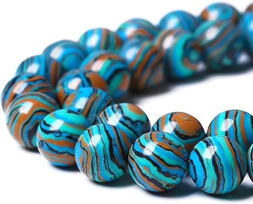 Miniatura 3 de 38 cuentas de piedra de malaquita azul natural de 0.394 pulgadas (0.394 in) para hacer joyas, manualidades, pulseras, collares, 15 pulgadas, piedra