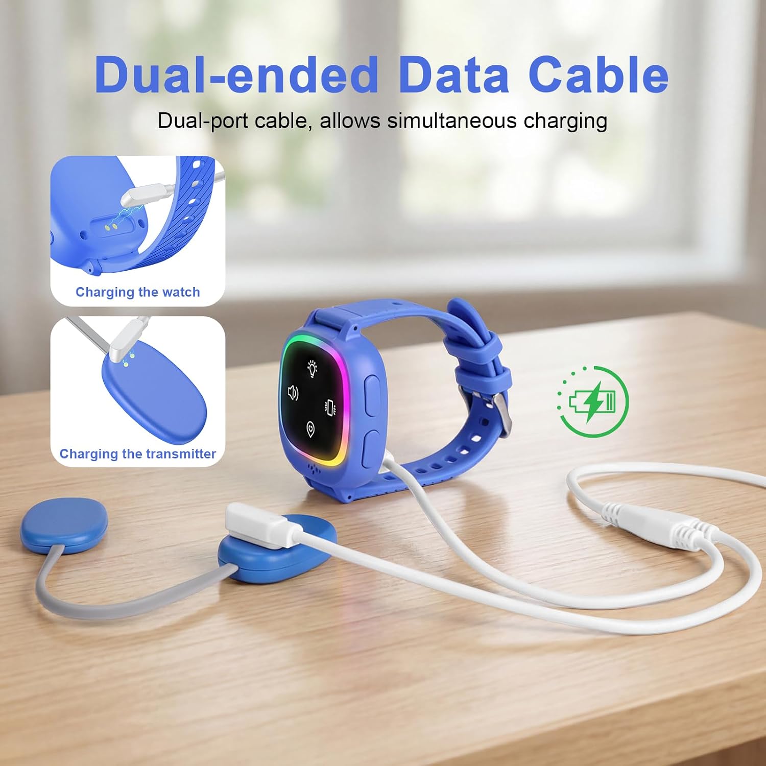 Wireless Bedwetting Alarm for Boys and Girls,Stop Bed Wetting for Kids with USB Rechargeable Sensor,Pee Alarm with Vibration & Sound Alert.GPS Anti-Loss and Bluetooth Control (Blue)