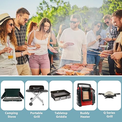 Miniatura 5 de SHINESTAR Adaptador de manguera de propano trenzado de 6 pies con calibre, se adapta a parrilla de mesa Blackstone, estufa de campamento Coleman,