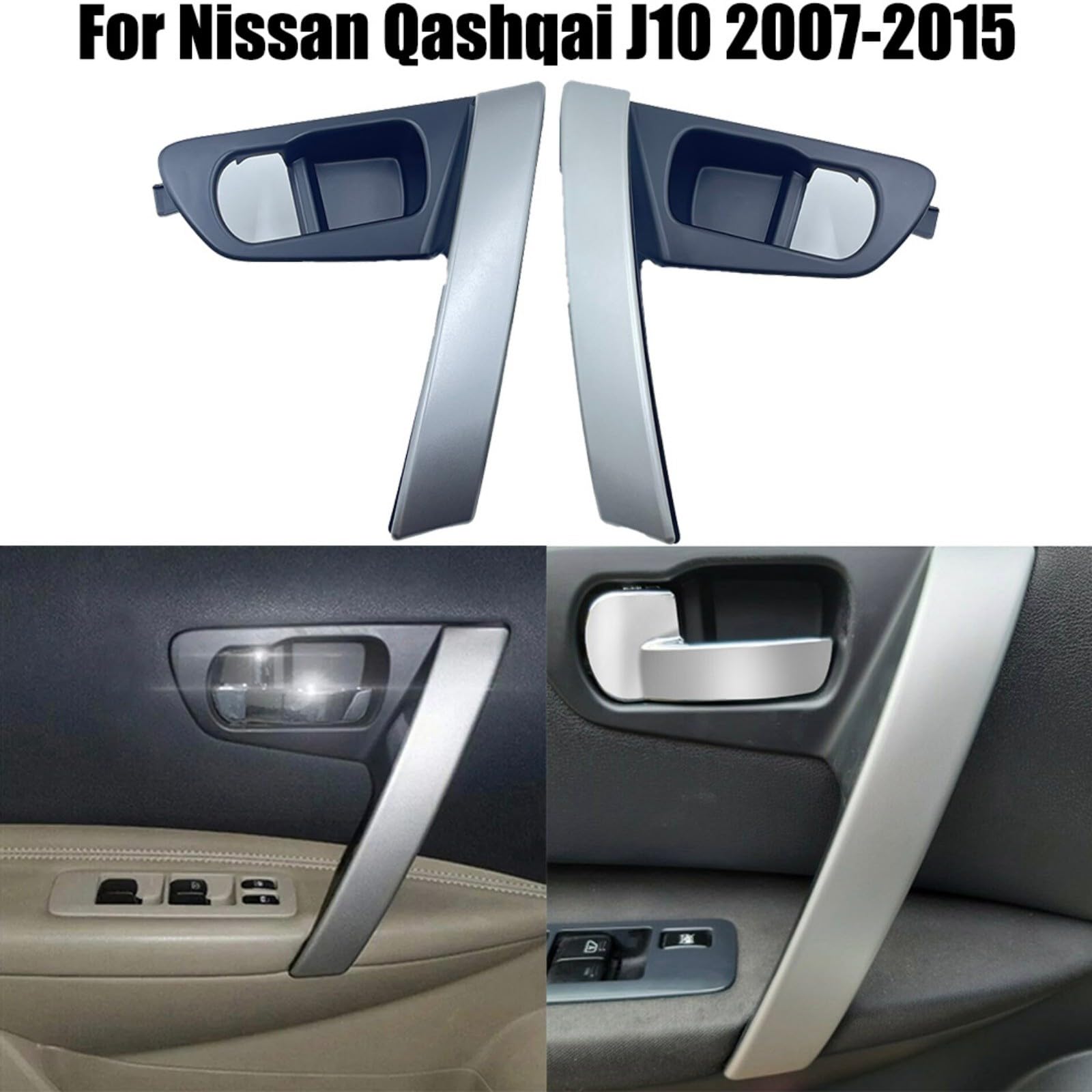 Set di maniglie per porte interne per Nissan Qashqai J10 2007-2015, parti di ricambio per lato sinistro e destro, nero e argento, 80944-JE50A 80945-JE50A, montaggio diretto, facile da