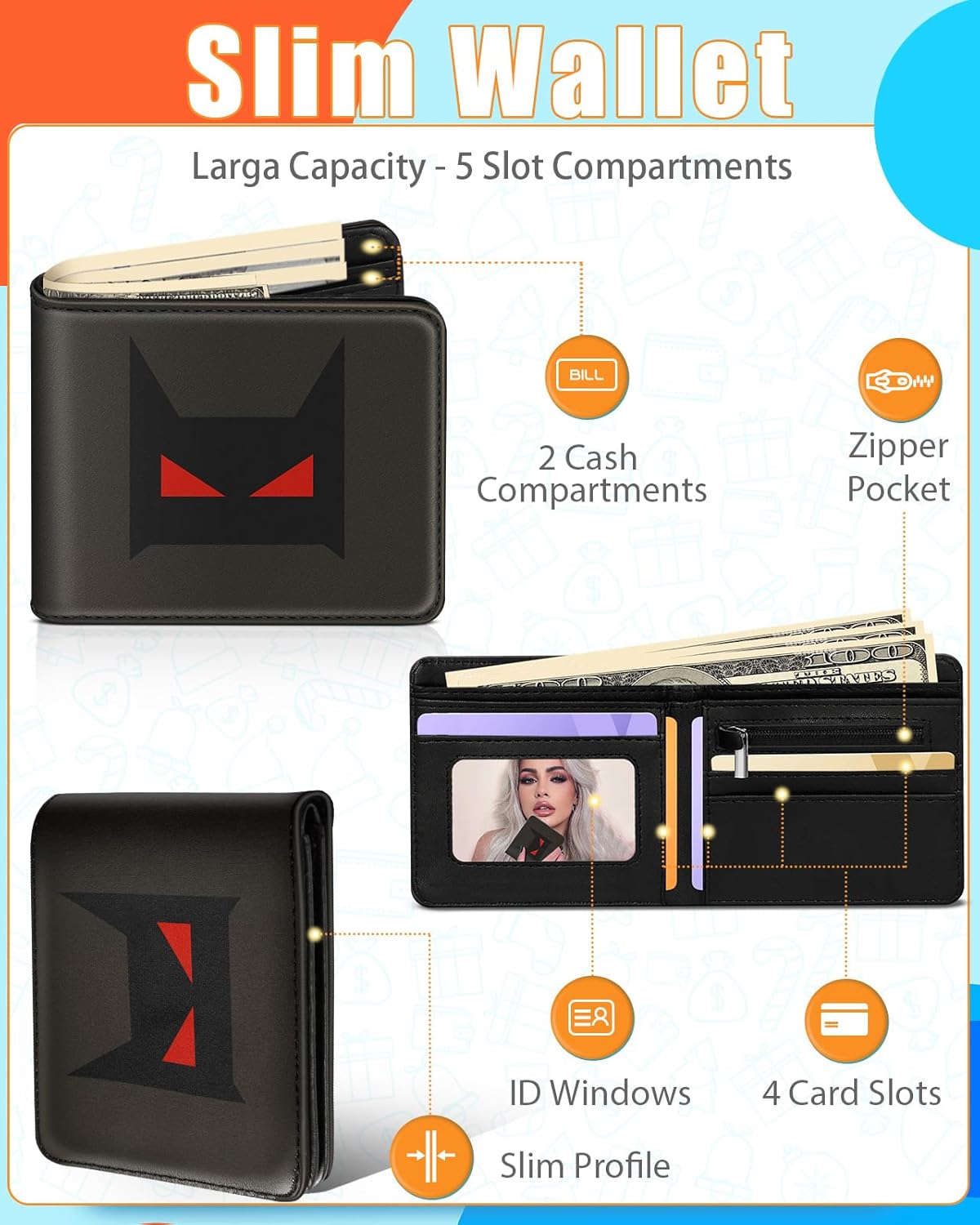 Bistup Boys Wallet Cute Leather Wallet - Credit Card Cash Id Holder Rfid Blocking Bifold Small Wallets With Coin Pocket Id Window Slim for Teen Boys Little Boy Men Youth Guys Cool Cartoon Black - Image 4