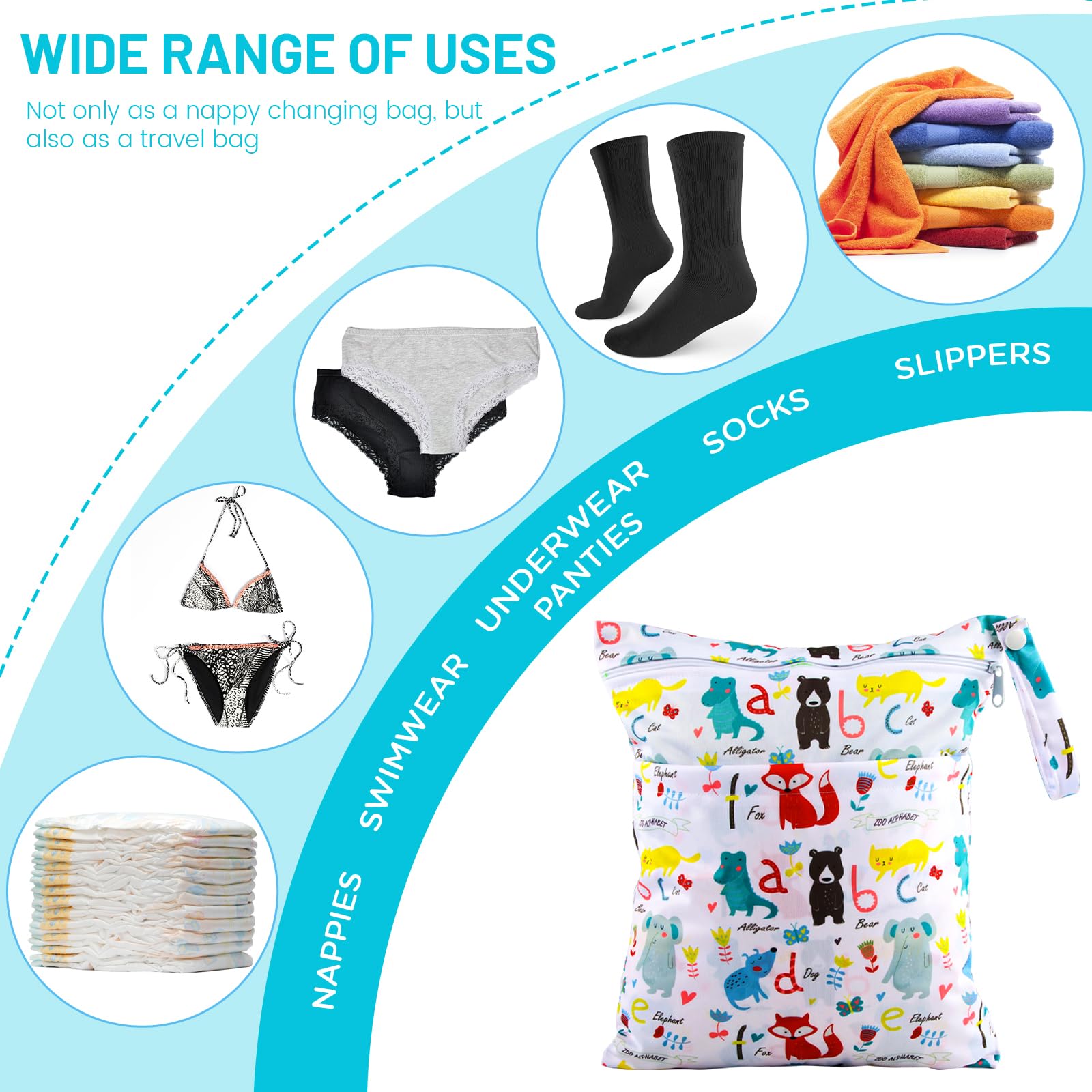Sac à Couche Imperméable 2 Pièces Pochette Lavable Réutilisable Wet Dry Bag pour Bébé Piscine