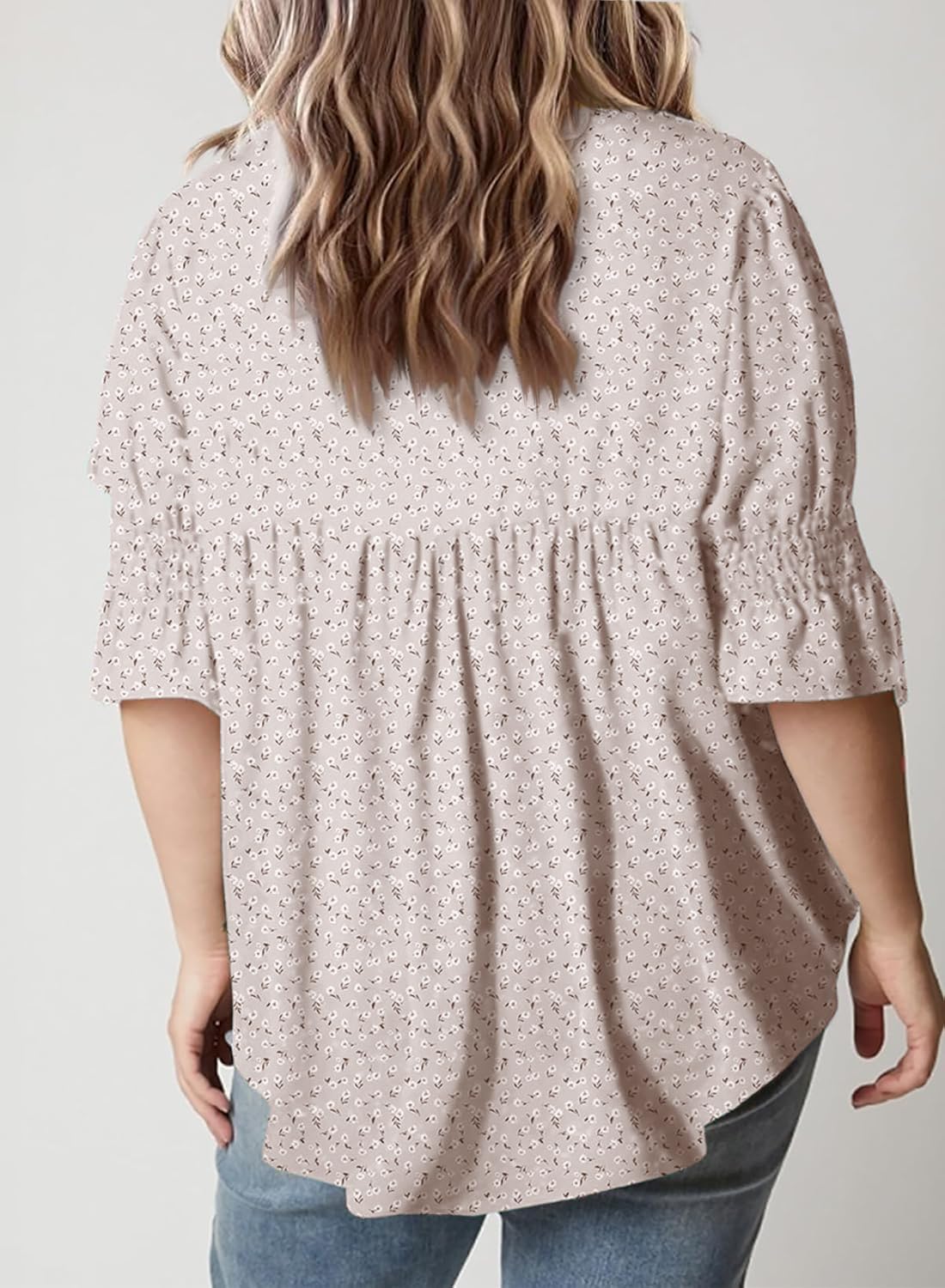 Plus Size Womens Boho Floral Print Blouses V Neck Ruffle Flowy Short Sleeve Shirts Babydoll Summer Tunic Tops - Image 2