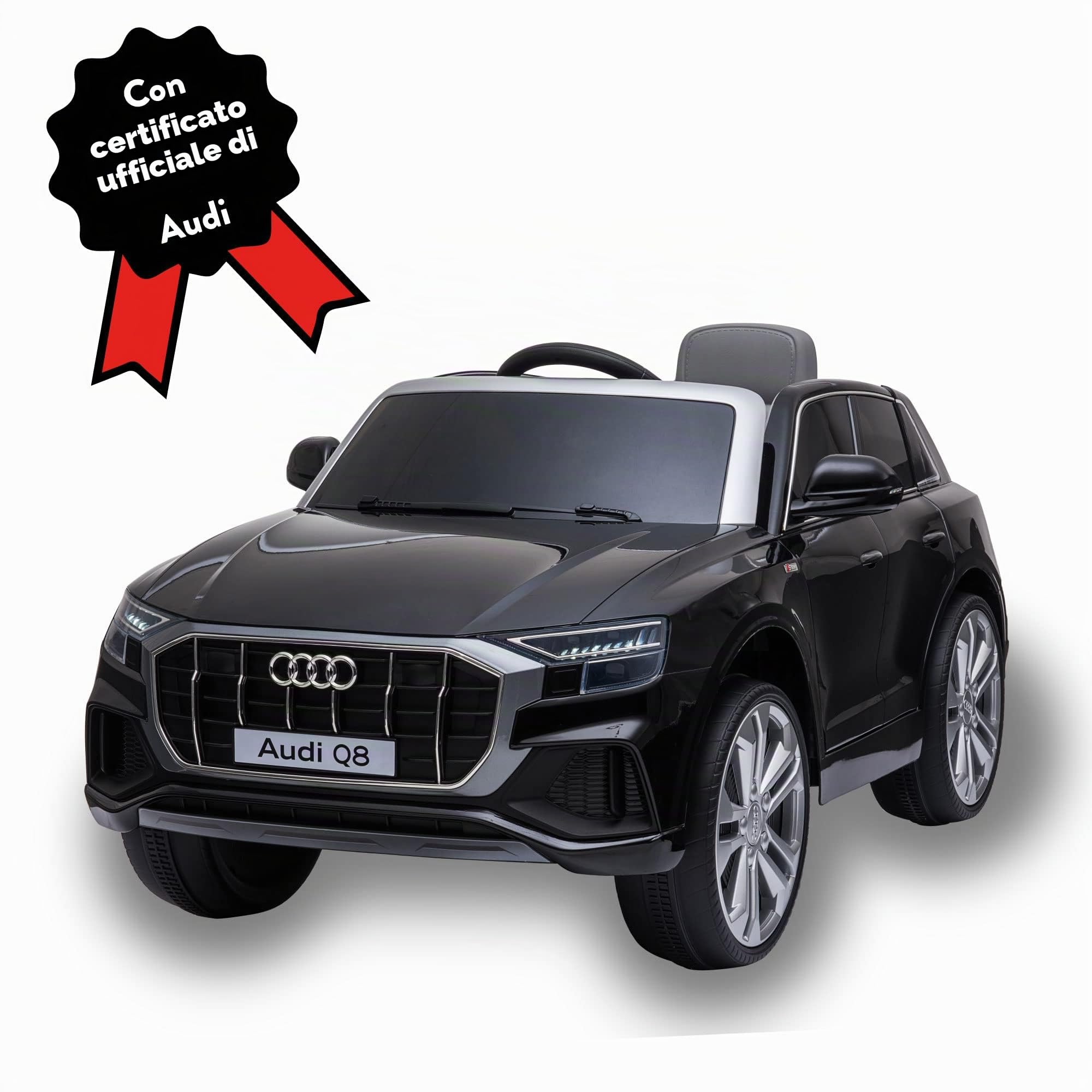 FEBER Auto elettrica per Bambini dai 3 Anni Q8 Black 12V R/C, radiocomandata, con fari con Luce, 3 velocità, acceleratore e Freno Elettrico, Famosa (800013444)