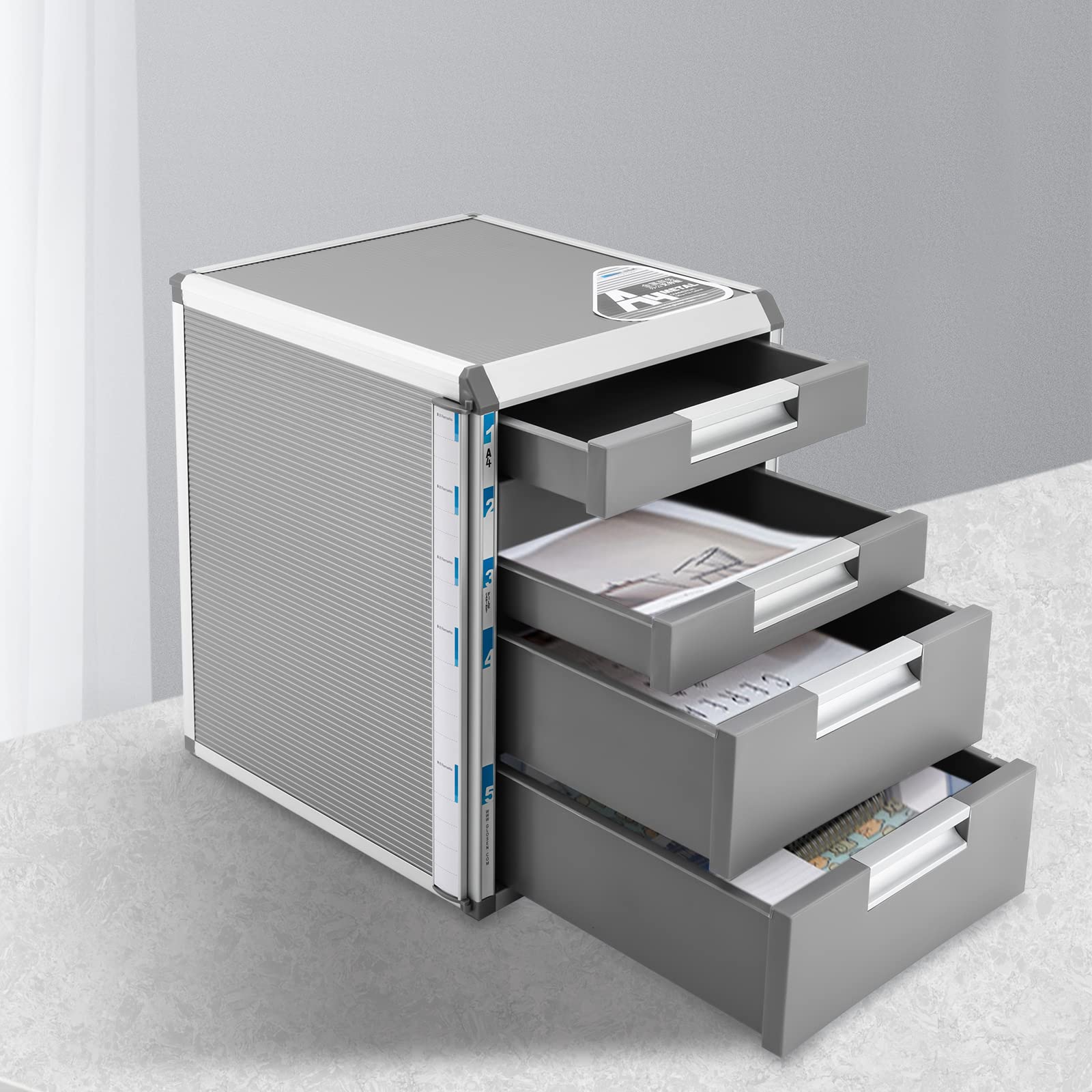 Cajas de cajones, caja de metal con cerradura con 5 compartimentos, caja de almacenamiento para cajones de escritorio, 31,5 x 35 x 40,5 cm