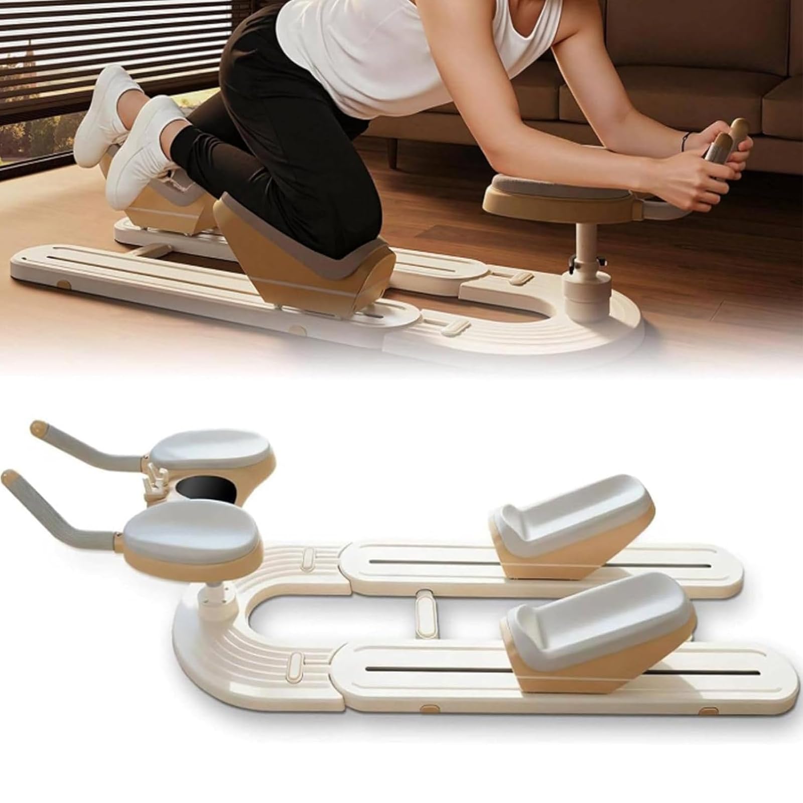 Xjymposium Twist And Stretch Trainer, Spinal Support Belt With Digital Timer, Up To 100 Kg Load Capacity, For Abdominal Muscle Training, Waist Toning And Leg Stretching beige