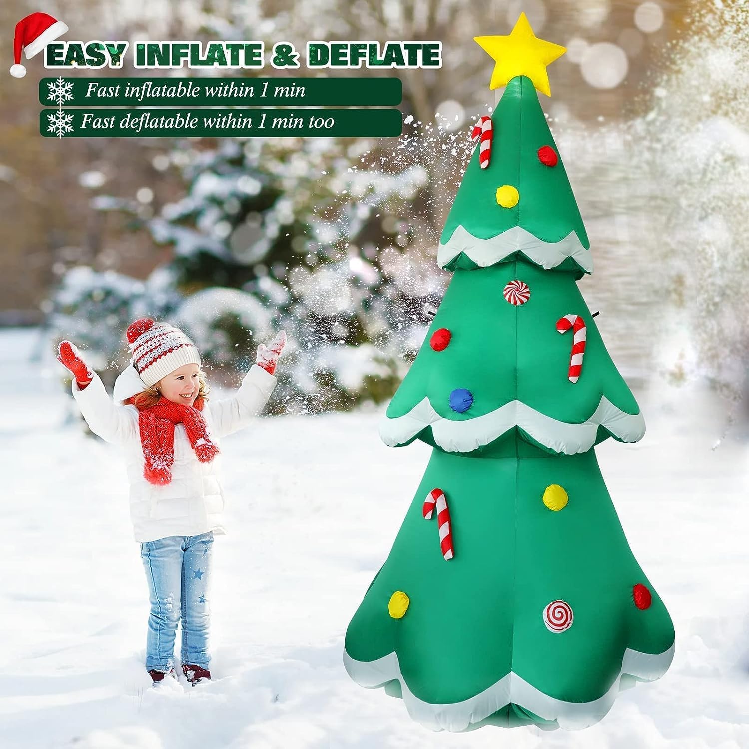 Árbol de Navidad Inflable LED de 213 cm, para Exteriores, IP44, Resistente al Agua, Resistente al desgarro, decoración para Interior y Exterior, Fiesta de Vacaciones, Sorpresa de cumpleaños, césped