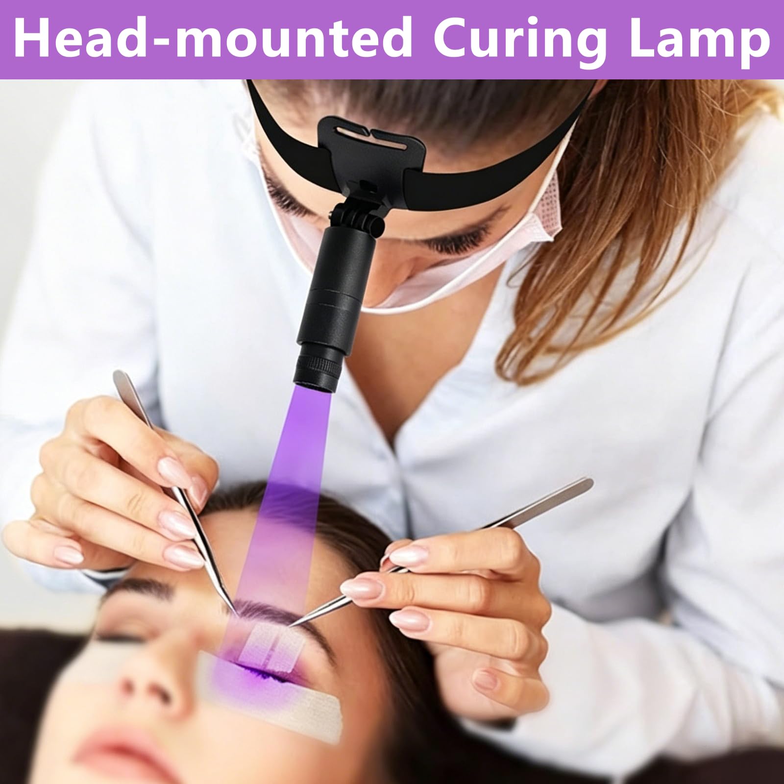 Wimpern Lampe Tragbar, 6W UV Wimpernlampe mit 1-2 Sekunden Ausgehärtet Kosmetiklampe Einstellbare Wimpernlicht für Wimpernverlängerung mit Wimpernaufkleber Fußschalter Schutzbrille