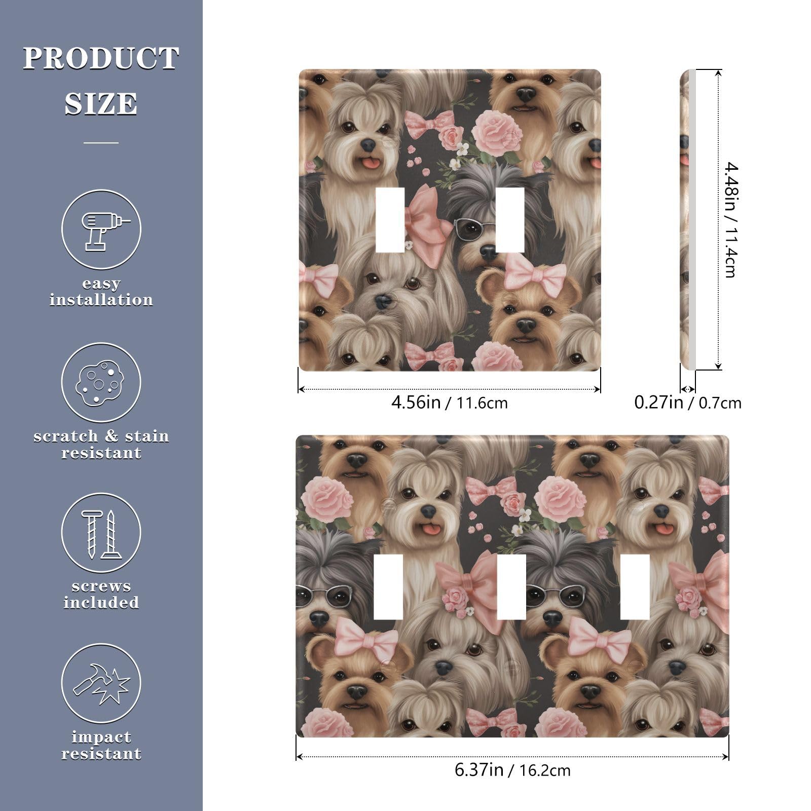 Light Switch Cover Cute Yorkshire Terrier Dog Wall Plates for Electrical Outlets 3 Gang 202b3285