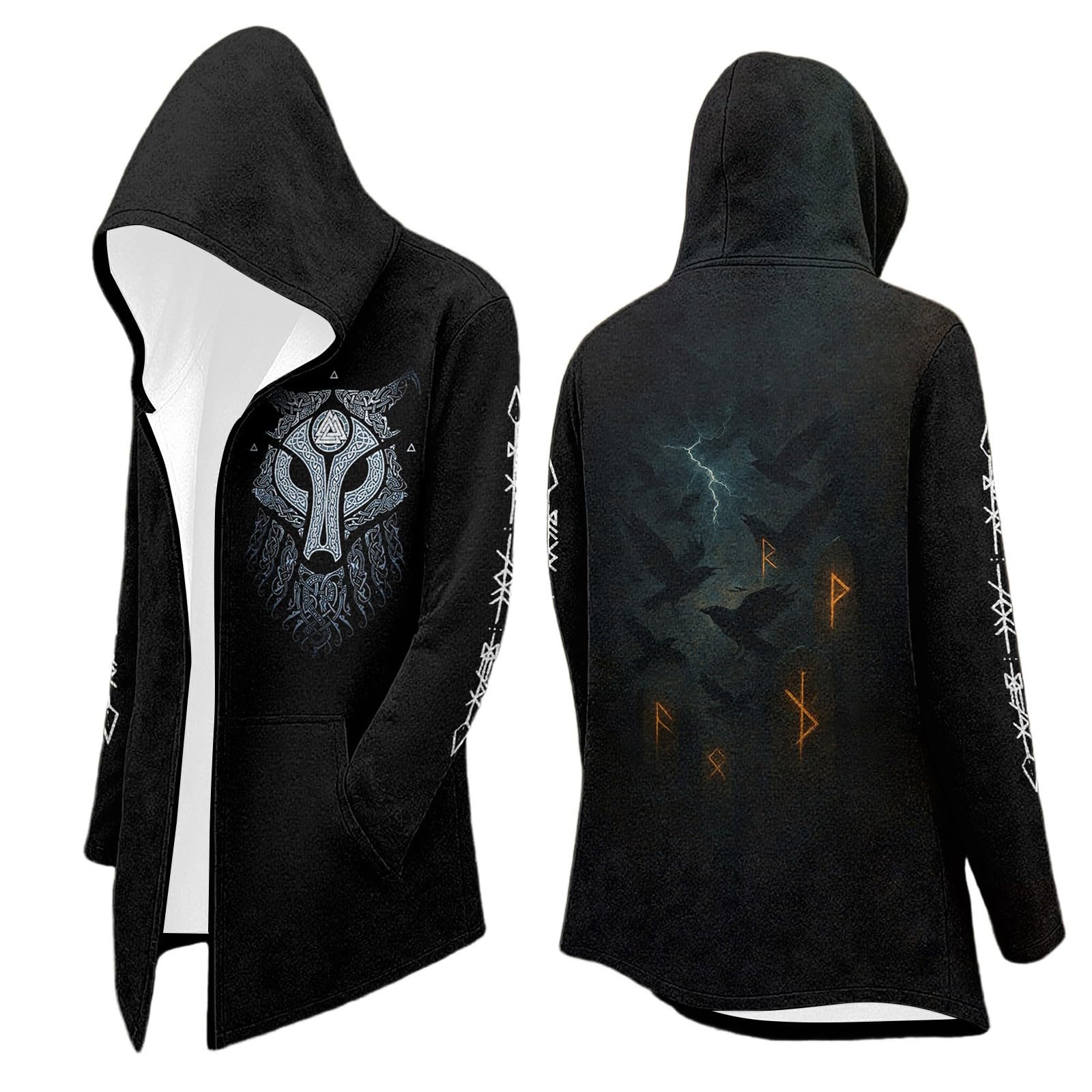 Celanisai Medieval Clothing Men's Halloween Costume Viking Hoodie Hooded Sweatshirt Odin Myth Jacket Assassin's Creed Cosplay Coat Scandinavia Cape for Cosplay Carnival Biker Jacket, X3 black., M
