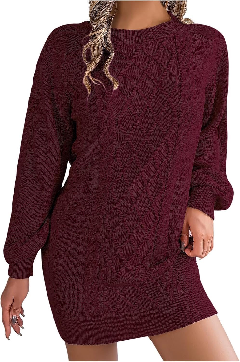 Women's Pullover Sweaters Dress Long Sleeve Casual Round Neck Fall Mini Dresses Solid Color Loose Fit Comfy Jumper