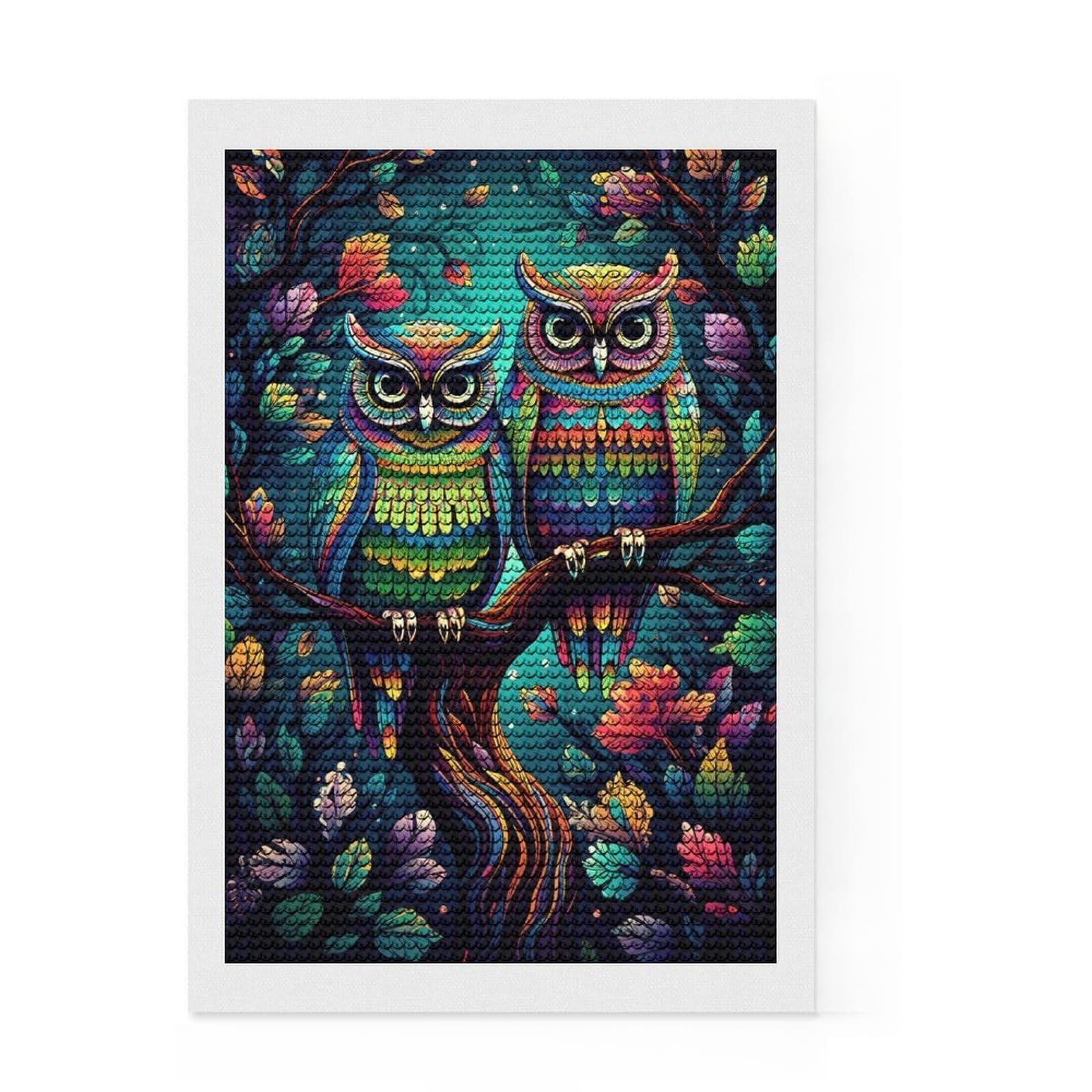 Junmoney What A Hoot Full Drill Diamond Painting Kit 8"x12", Boho Decor, for Family Craft Time, Mindful Craft Activity, Gift Idea