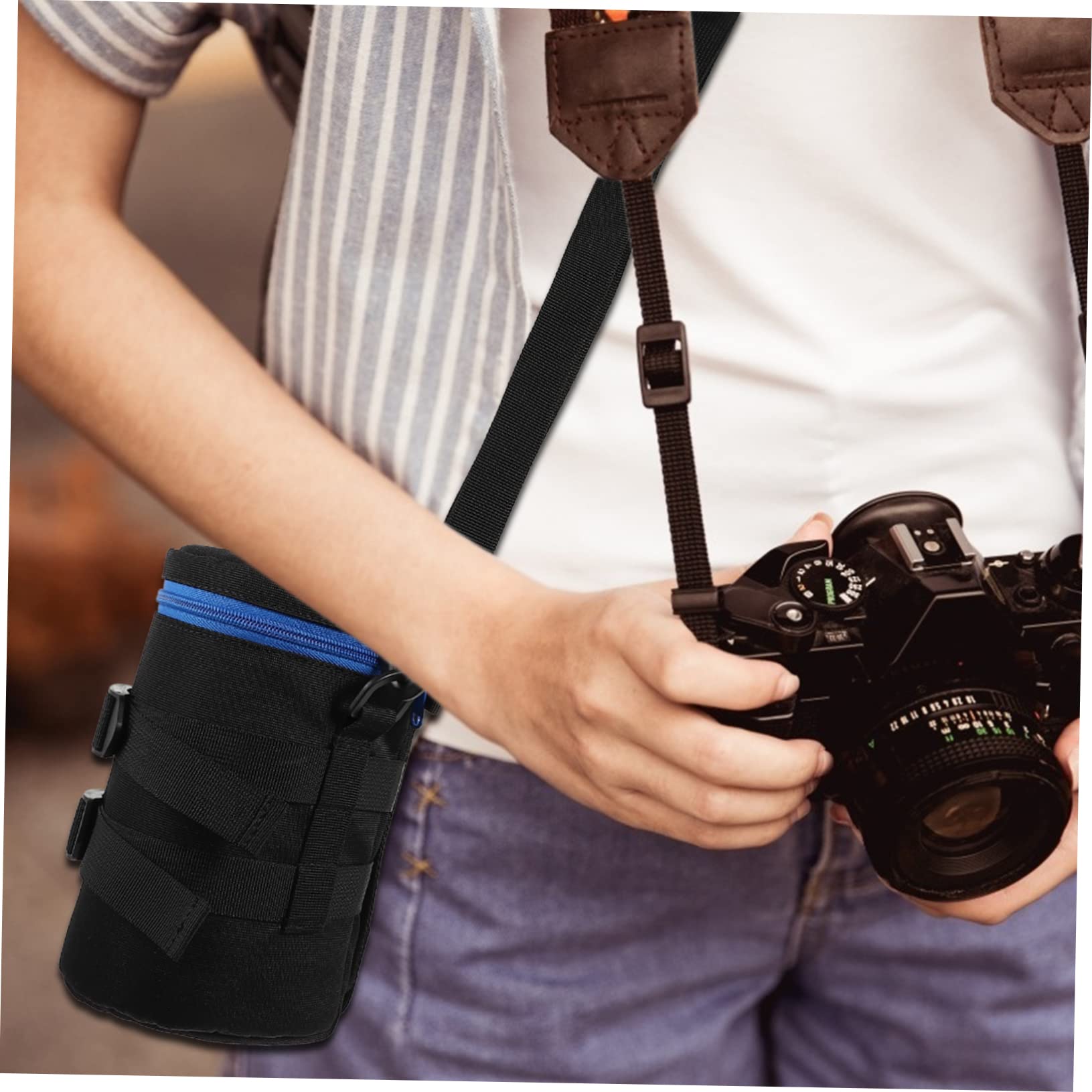 Borsa Antiurto della in Poliestere e per Fotocamera Obiettivo Custodia Nero, Compatta Cintura per Fotografi in Movimento
