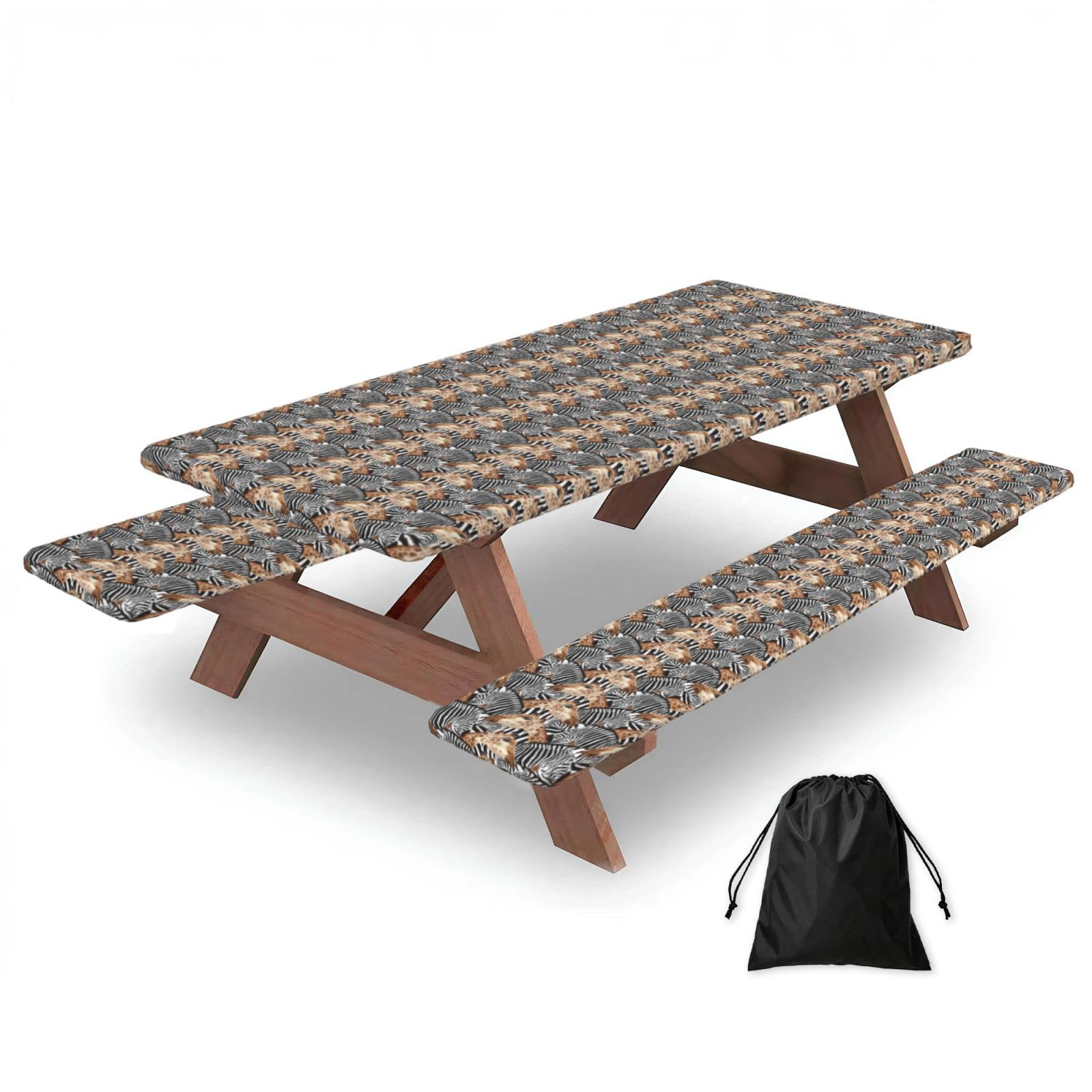 AYYQWE Zebra And Giraffe Print Picnic Table Bench Cover Outdoor Garden Party Decor Daily Accessory Gift