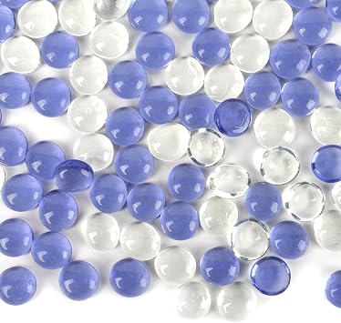 Flat Glass Marble 1LB, 100PCS Glass Flat Gemstone for Floral Arrangements Vases Flat Bottom Gems Aquarium Fish Tank Pebbles Vase Filler DecorPurple&Clear