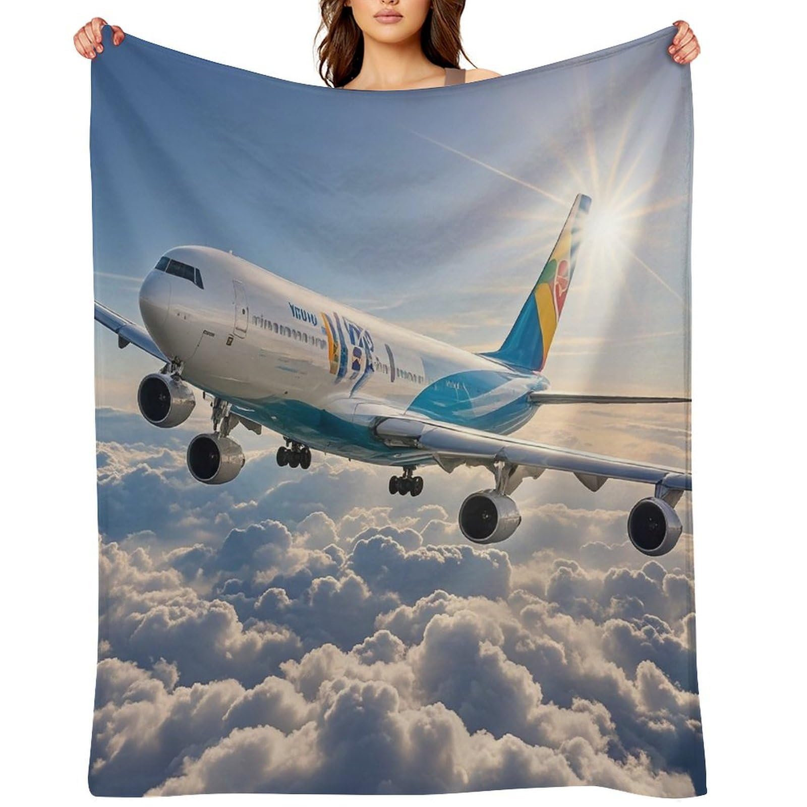 Flannel Airplane Throw Blanket for Couch Super Soft Fuzzy Cozy Flannel Blankets No Shed No Pilling FAnti-Static Winter Bed Blanket Decorative and Giftable Blankets