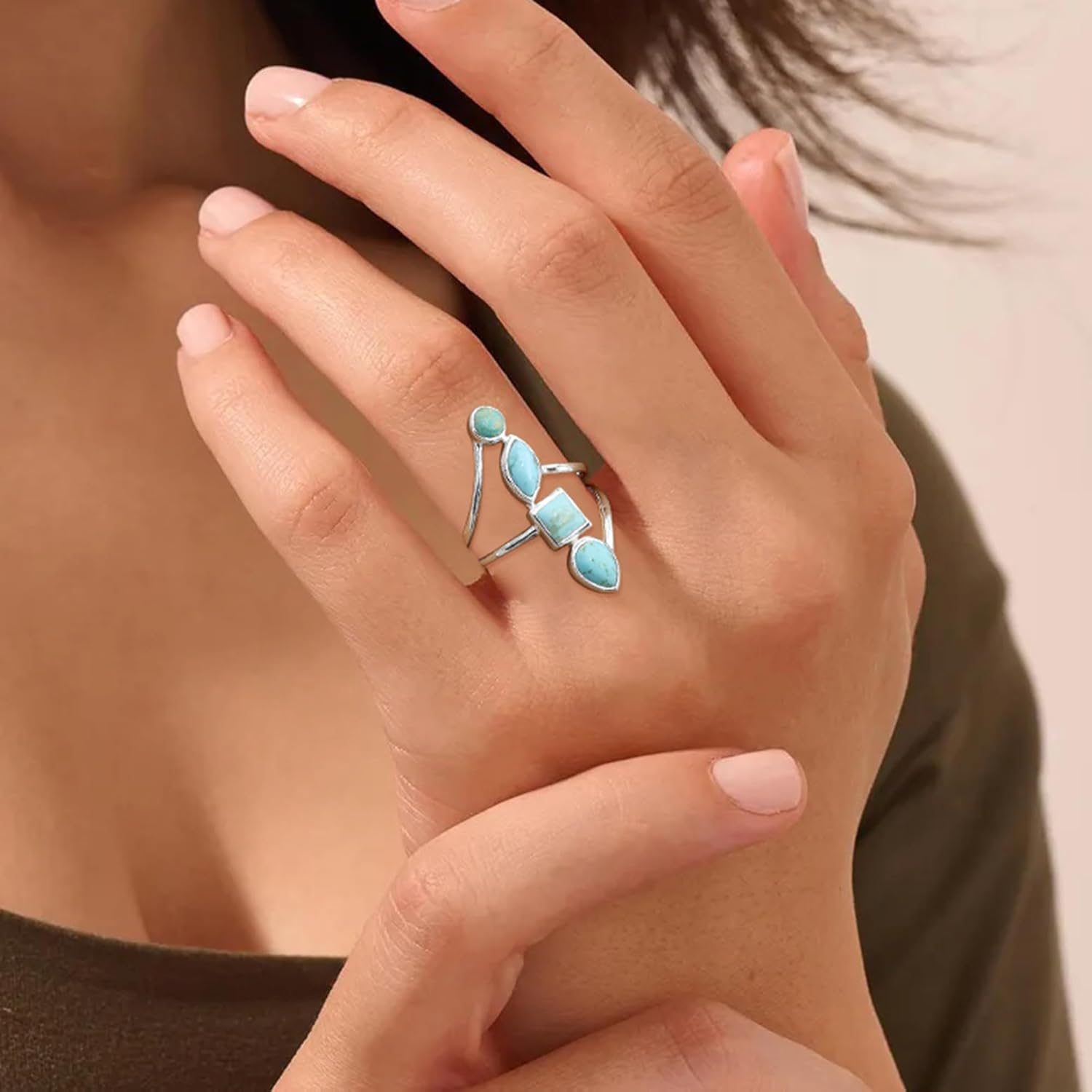 Arizona Turquoise Chunky Ring, 925 Sterling Silver Statement Jewelry