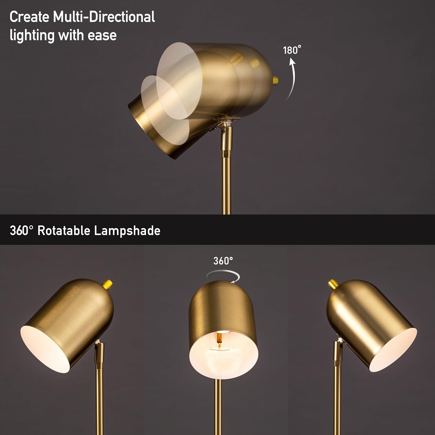 O'Bright Helios - Adjustable Tripod LED Floor Lamp, Dimmable, Swivel Head, Perfect for Reading and Task Lighting, Antique Brass