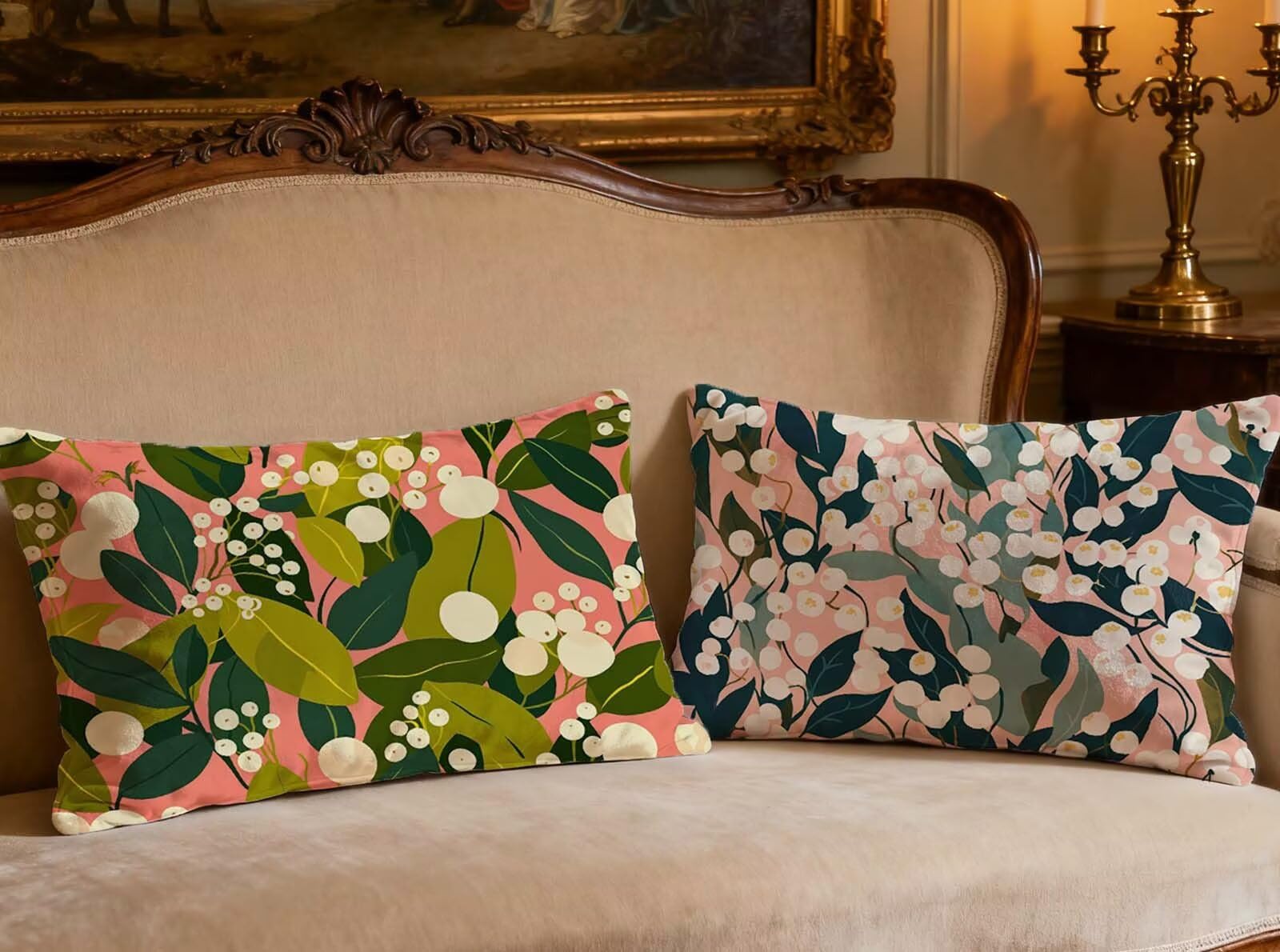 Housse de coussin feuille rose en velours pour sublimer votre canape