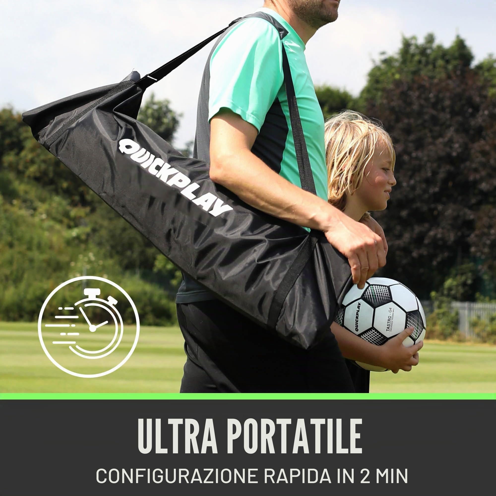 QUICKPLAY Tekkers - Rete da rimbalzo da calcio, ultra portatile e con base ponderata integrata per allenarsi su qualsiasi superficie