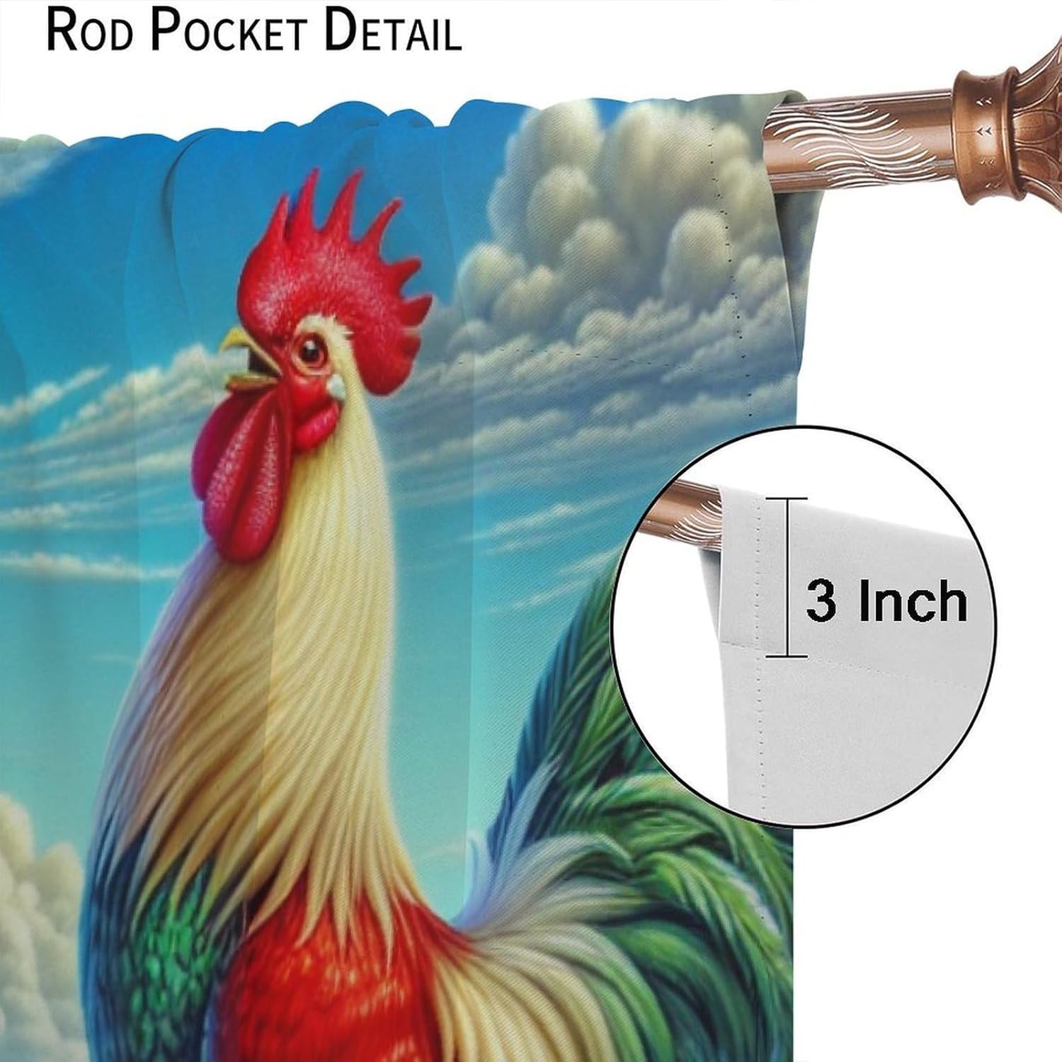 Funny Chicken Curtains,Country Farm Animals Rooster Themed Vintage Red Wooden Cabin Blackout Rod Pocket Window Curtain,for Classroom Living Room Bedroom Kitchen Cafe Farmhouse 42" W X 45" L