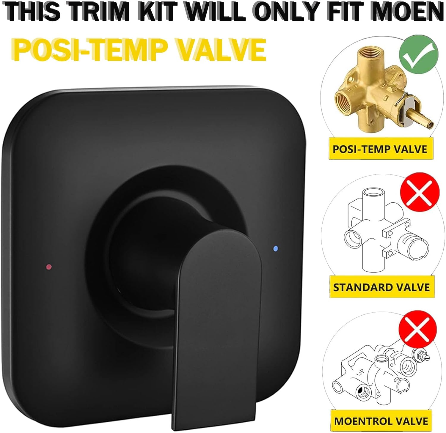 Genta LX Matte Black Pressure Balancing Modern Shower Lever Handle, Replacement for Moen T2471BL Valve Required Matte Black Single Shower Handle Compatible with moen Posi-Temp Valve Trim Kit.