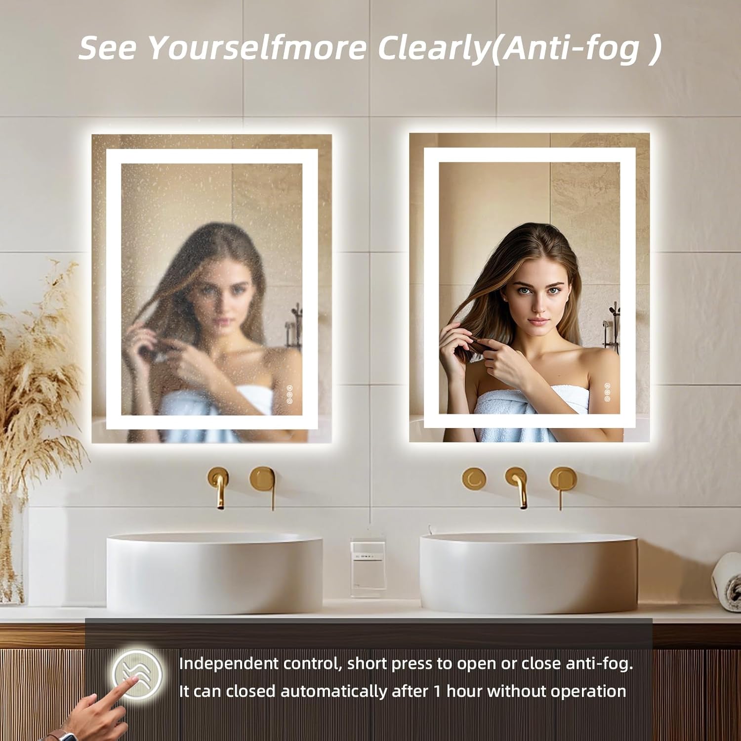 LED Bathroom Vanity Mirror 28x36 with Front and Backlight, Wall Vanity Mirror Stepless Dimmable, Anti Fog Memory Mirrors for Over Sink，Double Smart Mirror for Bathroom