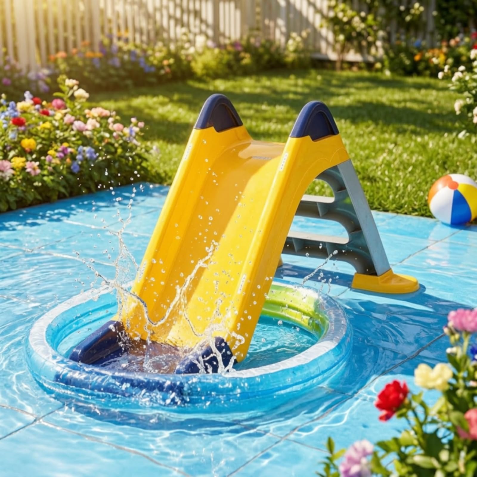Tobogán Infantil con Rociador Resistente Tobogán Plástico con Escalera Compacto Juguete para Niños, Piscina, Color to 3, Style to 3