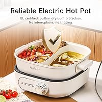 Vista 5 de Joydeem - Olla caliente eléctrica con divisor, olla doble sabor Shabu Shabu de 6L/6.3 qt, UL listada y protección contra hervido en seco, adecuada