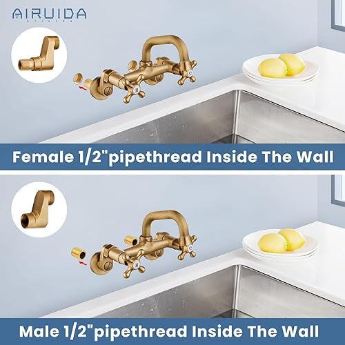 Vista 118 de Airuida Grifo de cocina de níquel cepillado para montaje en pared, boquilla de 8 pulgadas, montaje en pared, grifo de fregadero de lavandería