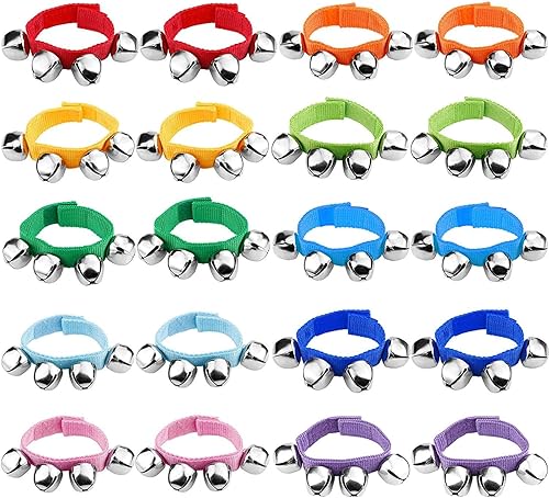 Augshy Pulseras de Cascabeles para Muñeca, 7 Paquetes de Bandas de Muñeca con Cascabeles, Campanas de Mano y Tobillo Ajustables de Color Aleatorio,