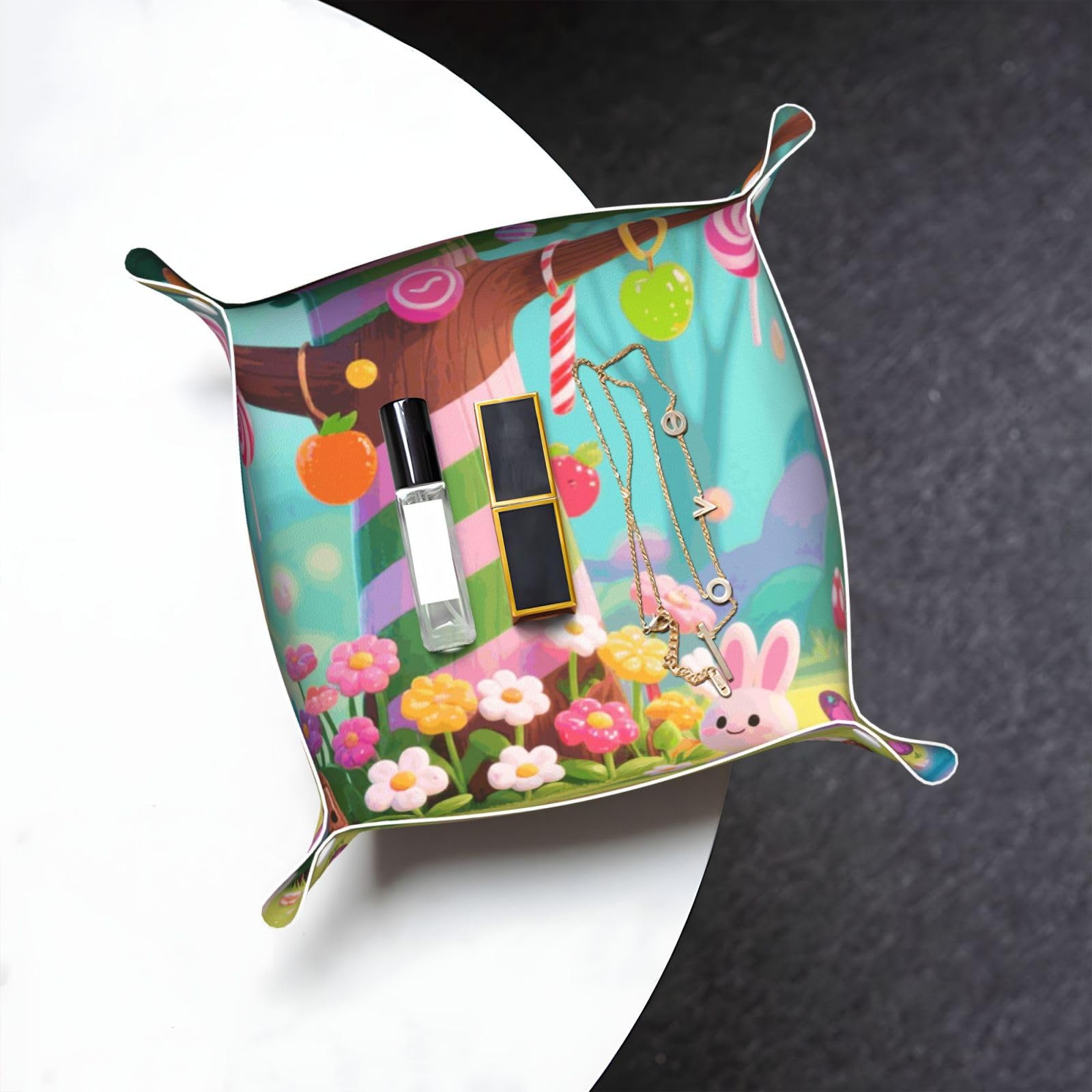 Candy Valet Tray Organizer Pu Leather Travel Catchall Tray Organizer Portable Jewelry Tray Storage Keys Tray for Entryway Table Coins Watches Candy