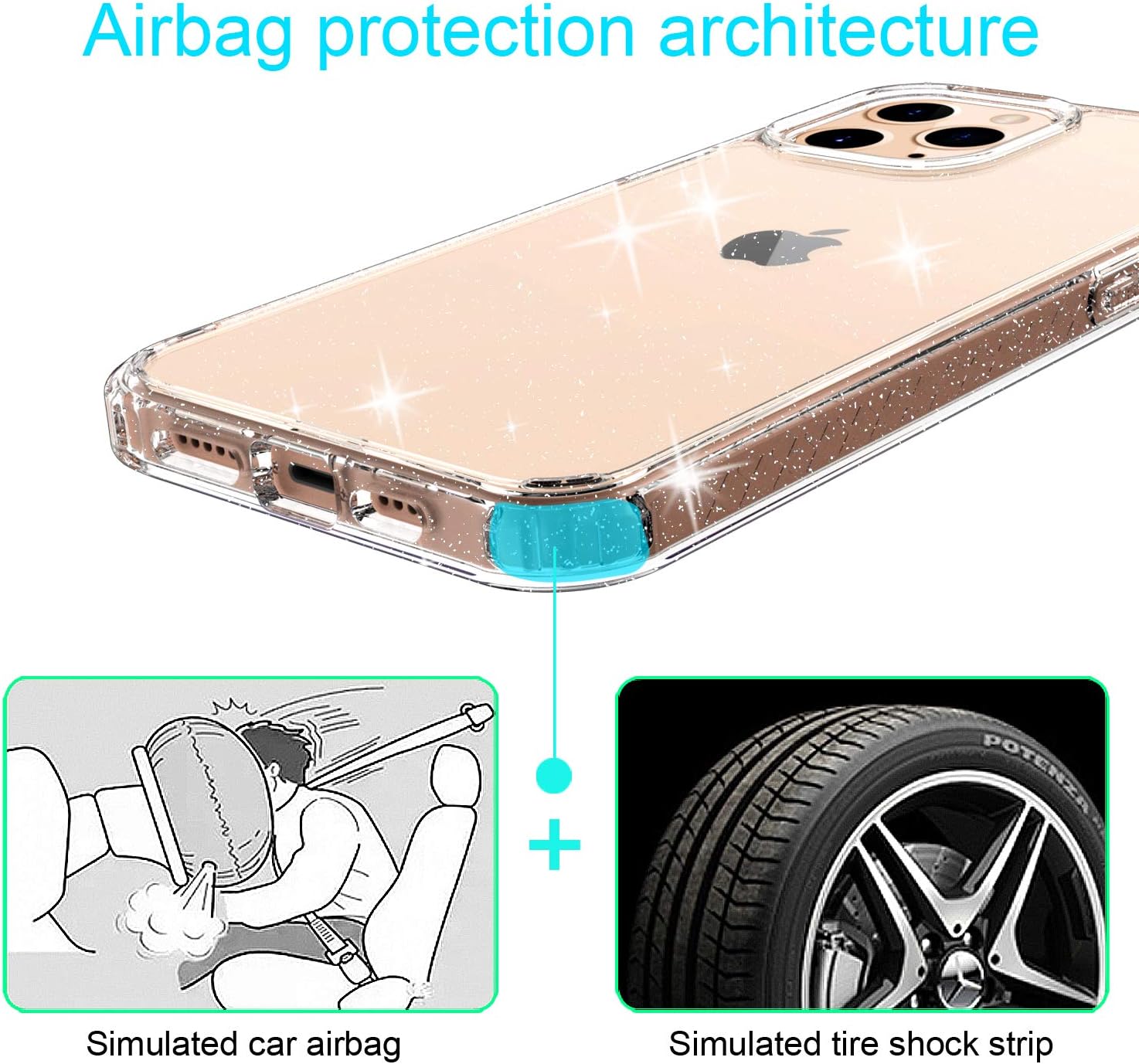 Cantis Compatible with iPhone 12 Pro Max Case 6.7 Inch 2020, TPU Bumper +Transparent Clear Glitter Bling Hard PC Back Panel Anti-Scratch, Clear Glitter