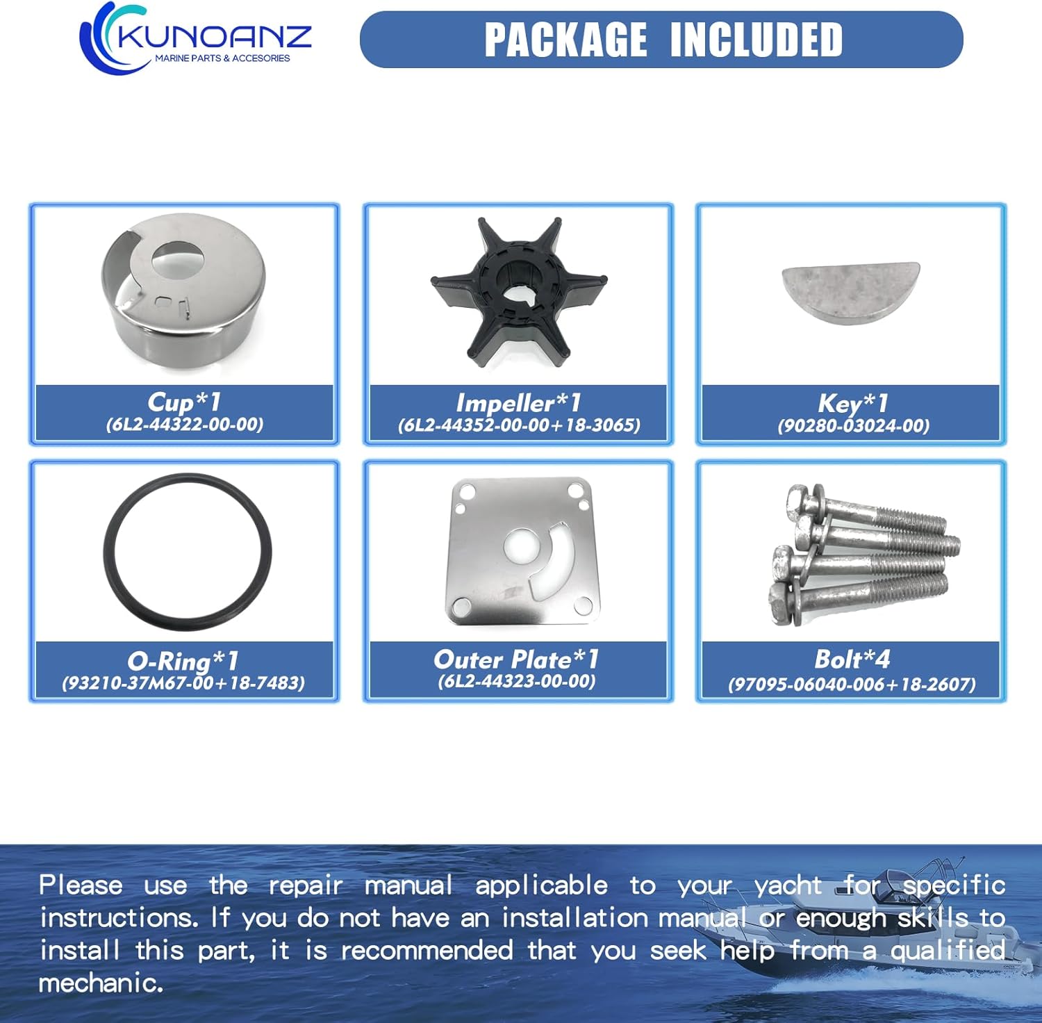 6L2-W0078-00-00 18-3431 Water Pump Impeller Repair Kit For Yamaha Sierra 25 HP 25HP 2-Stroke Outboard 1988-2009