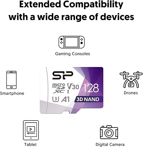 Miniatura 6 de Silicon Power - Paquete de 2 tarjetas micro SD de 128 GB U3 SDXC microsdxc de alta velocidad con adaptador