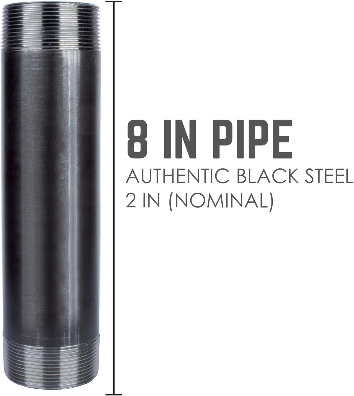 PIPE DECOR Black Steel Plumbing Pipe, 2 in. Dia. x 8 in. Pre-Cut Pipe Fits Standard 2 Inch Black Threaded Pipes, Nipples and Fittings, 4 Pack