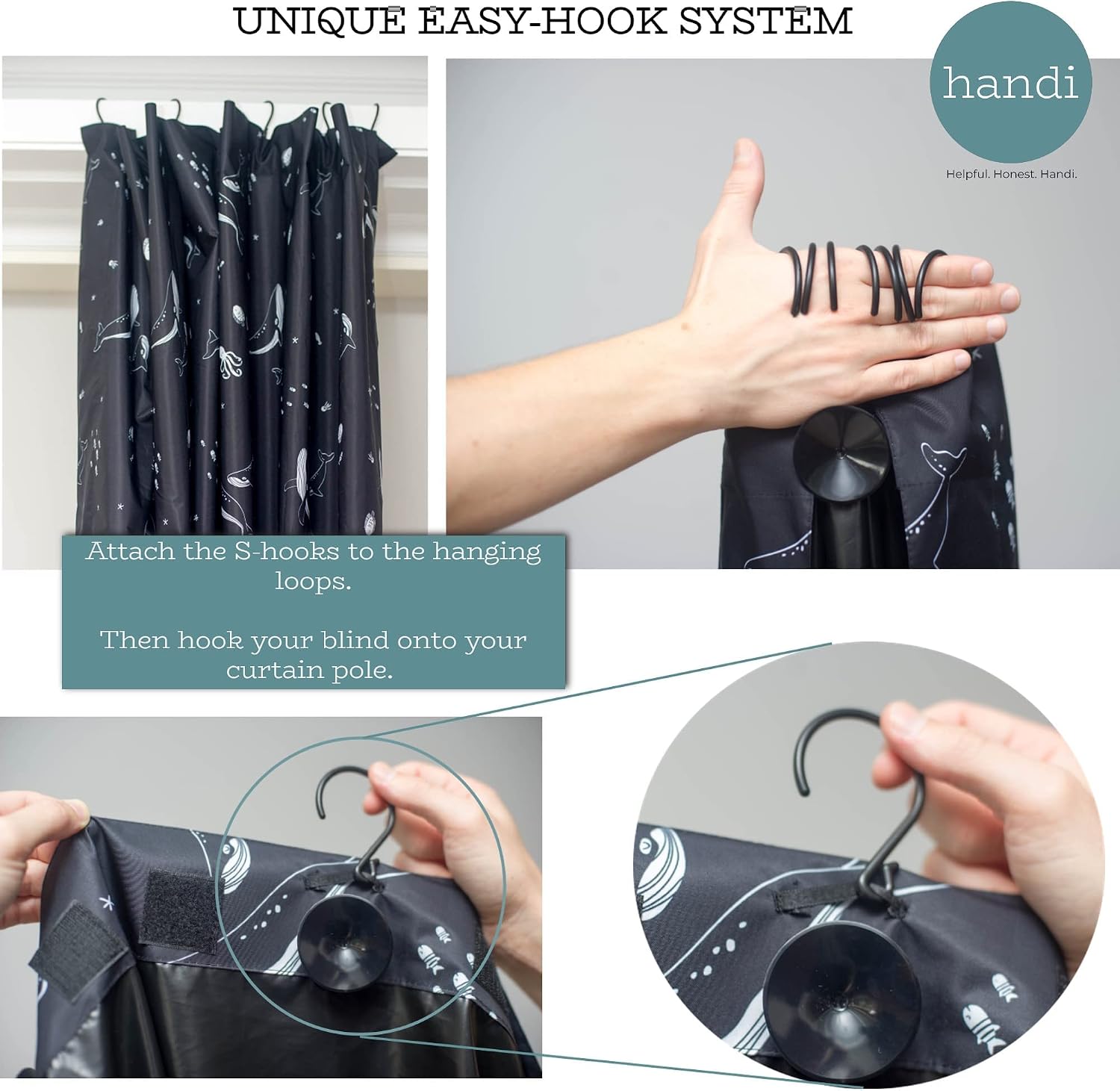 Handi portable blackout blind with 20 strong suction cups, travel bag, curtain tie and stick on Velcro, Marine Print, 130W x 198H cm - Image 5
