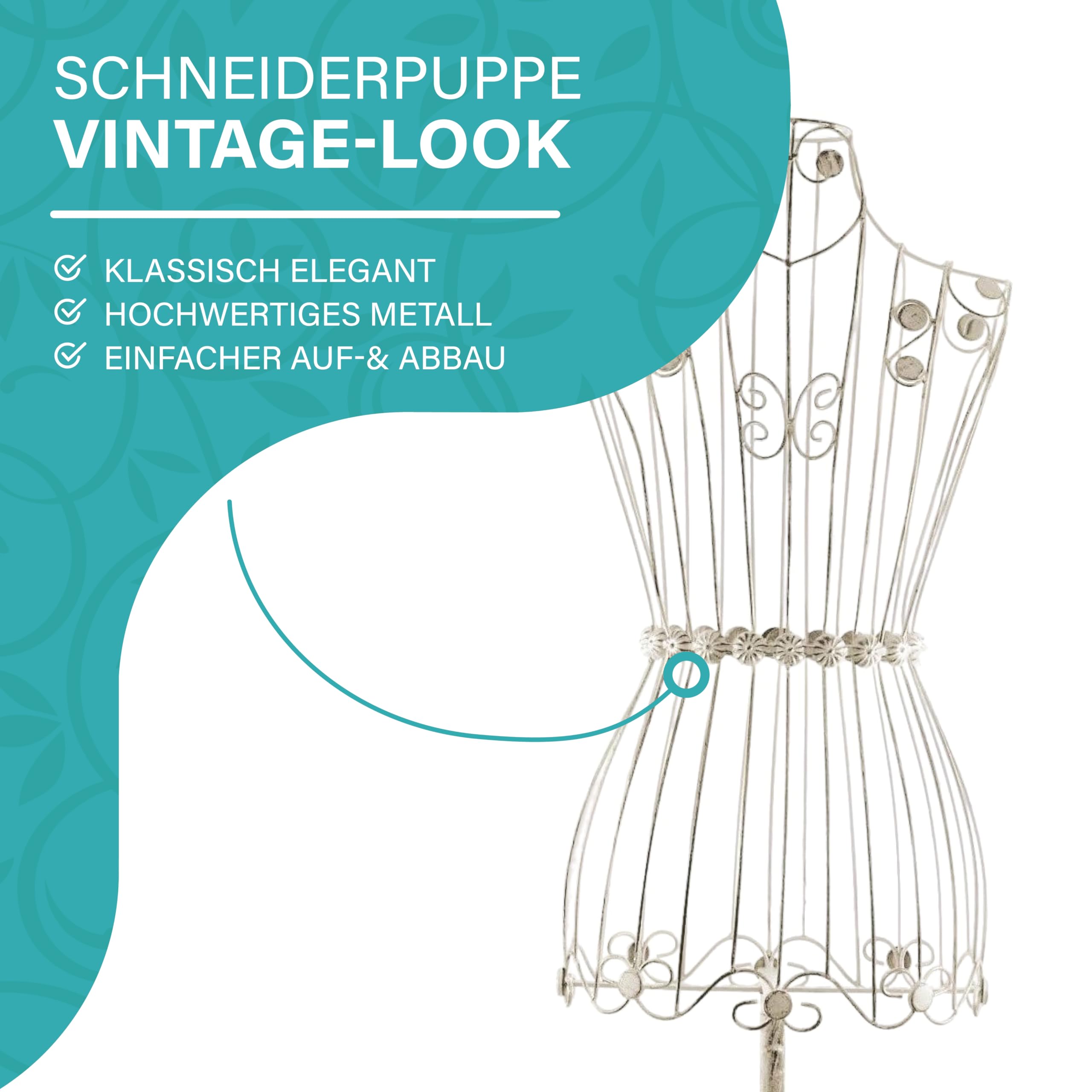 PrimoLiving Metall Schneiderpuppe Bella Donna in Antik-Weiß - Vintage Kleiderpuppe - ideal als weibliche Schaufensterpuppe oder Kleiderständer - P-05224