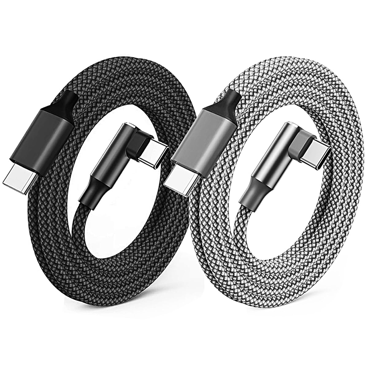 100W USB C auf USB C Kabel Winkel 2Pack 0.9+1.8M USB C Kabel 90 Grad Schnellladekabel PD USB Typ C Ladekabel Nylon Geflochten USB-C Ladegerät für iPhone 17/16/15 Pro Max Samsung Galaxy iPad MacBook