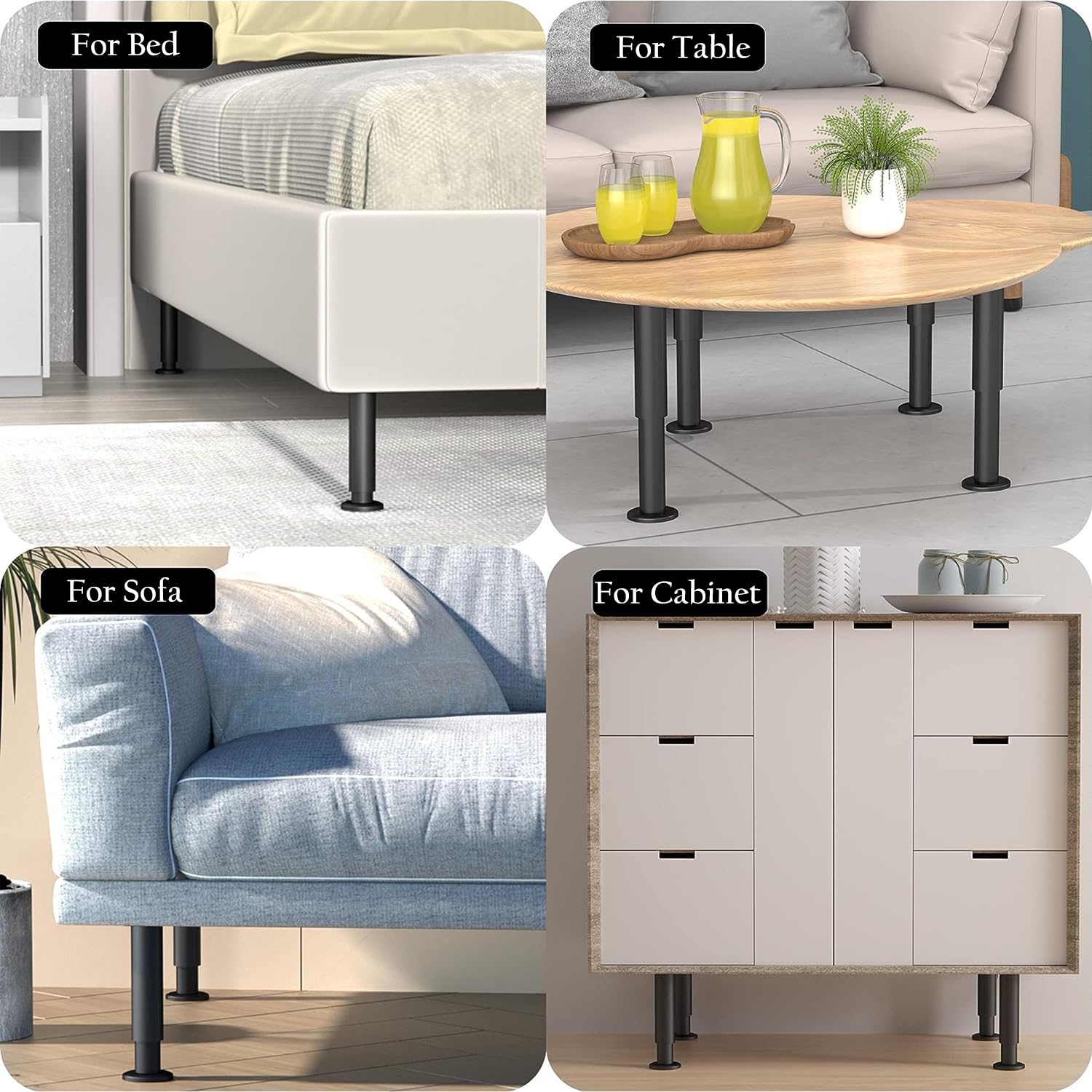 Piedini per Mobili 4 Pezzi Piedini Regolabili per Mobili 18-30cm Piedini per Mobili in Metallo con Viti per Cucina, Armadietto, Divano, Tavolo, Sedie, Letto