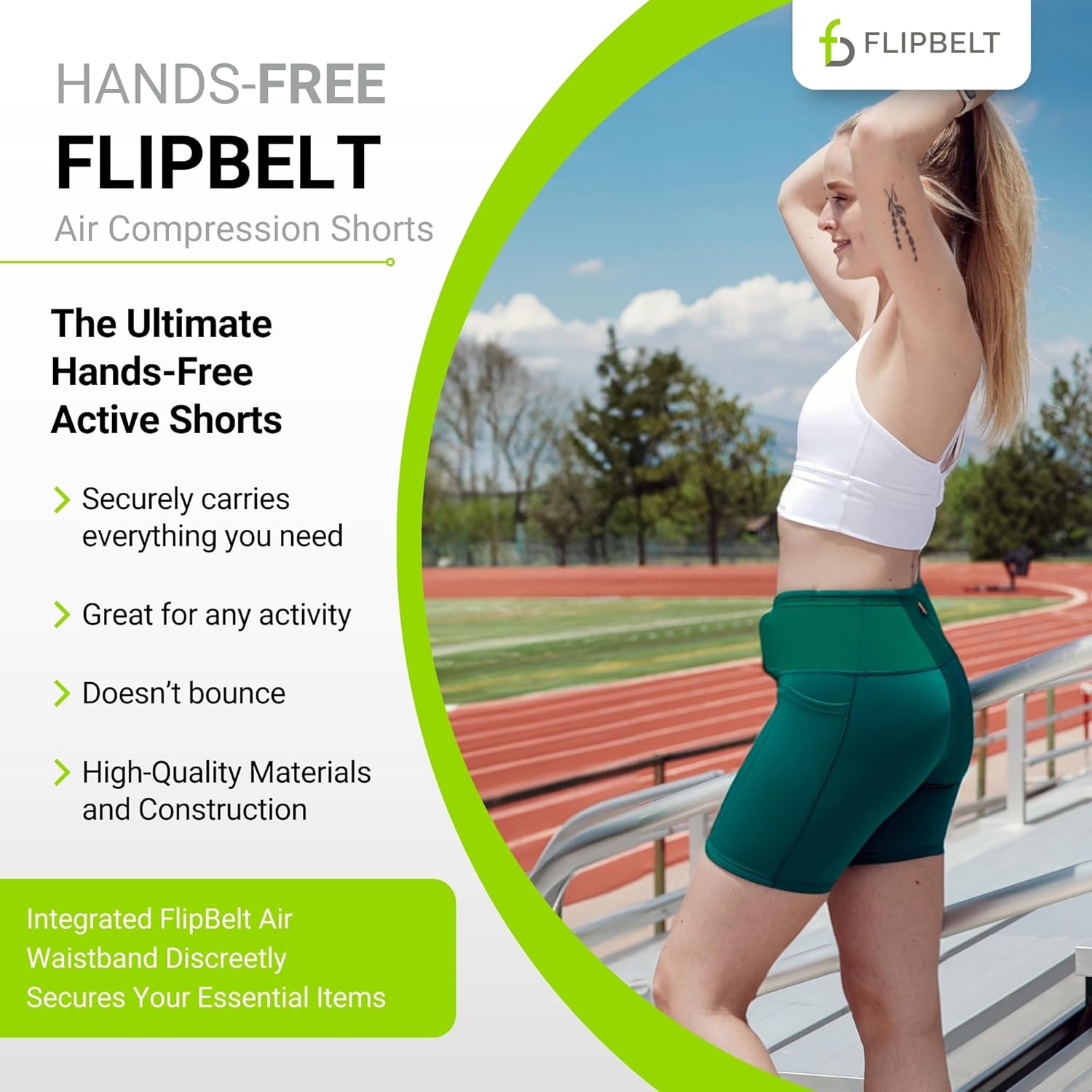 FlipBelt Women’s Air Compression Shorts – Lightweight, Moisture-Wicking with Built-in Phone Pocket – USA Small Business - Image 2