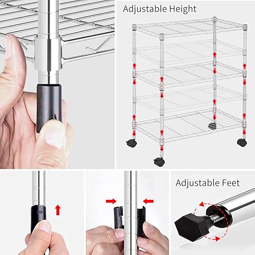 Miniatura 4 de YRLLENSDAN Estantería de 3 niveles, estantería pequeña ajustable para armario, estantes de almacenamiento de cocina con ruedas, organizador de