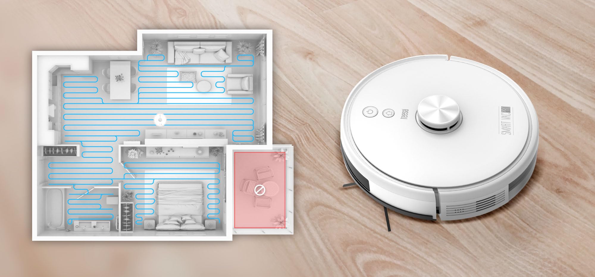 Teesa Robot Sprzątający Smart VAC PRO TSA5045 4 Tryby Sprzątania Filtr HEPA11 Aplikacja Tuya Wi-Fi Automatyczny Powrót