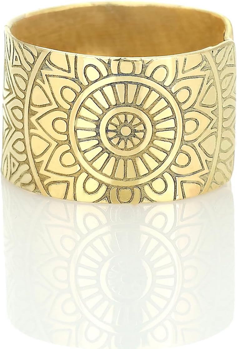 Gold Mandala Pattern Ring - Custom Open Cuff Zen Statement Jewelry
