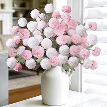 INQCMY Artificial Flowers 12 Pcs Fake Chrysanthemums Faux Kiku Flower Long Stem 20" Realistic Silk Pompon Mums for Vase Wedding Bouquets Centerpieces Home Decor White Pink