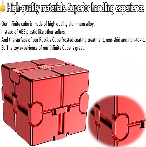 Miniatura 5 de Fidget Blocks Toys Infinity Cube Juguete para aliviar la ansiedad y el estrés para adultos, material de aleación de aluminio (rojo)