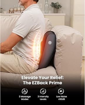 BOB AND BRAD Back Massager with Heat for Neck and Back, Deep Tissue Shiatsu | EZBack Prime Corded Cushion for Constant Power and Pain Relief, With 3 Intensities and Modes, Ideal Gifts for Women and Men