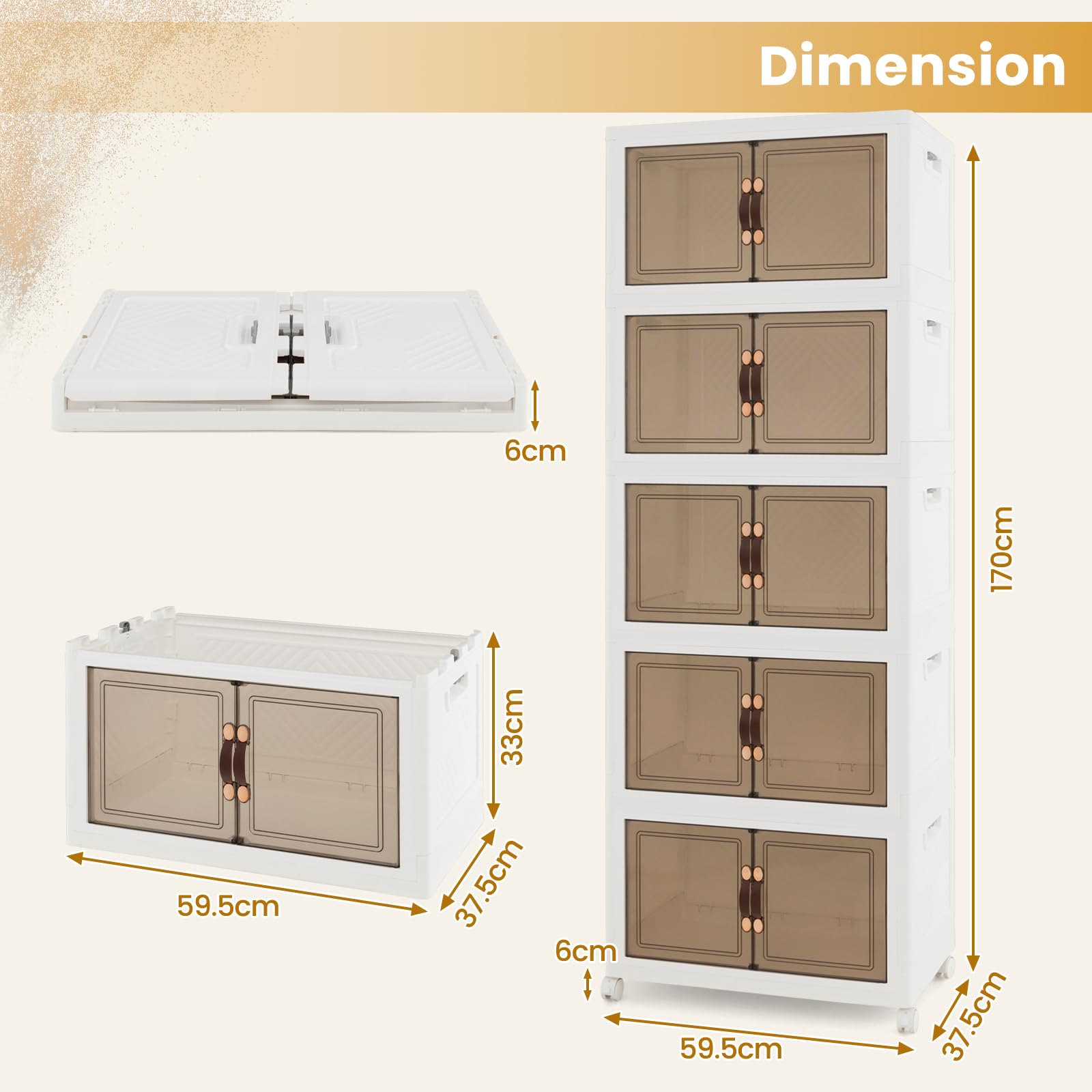 KOMFOTTEU Cajas de Almacenamiento Plegables, Contenedor de Plástico con Tapas y 4 Ruedas, Cajas Organizadores Apilables para Dormitorio, Sala de Estar, Soporte hasta 5 kg (XL, 5 Niveles)