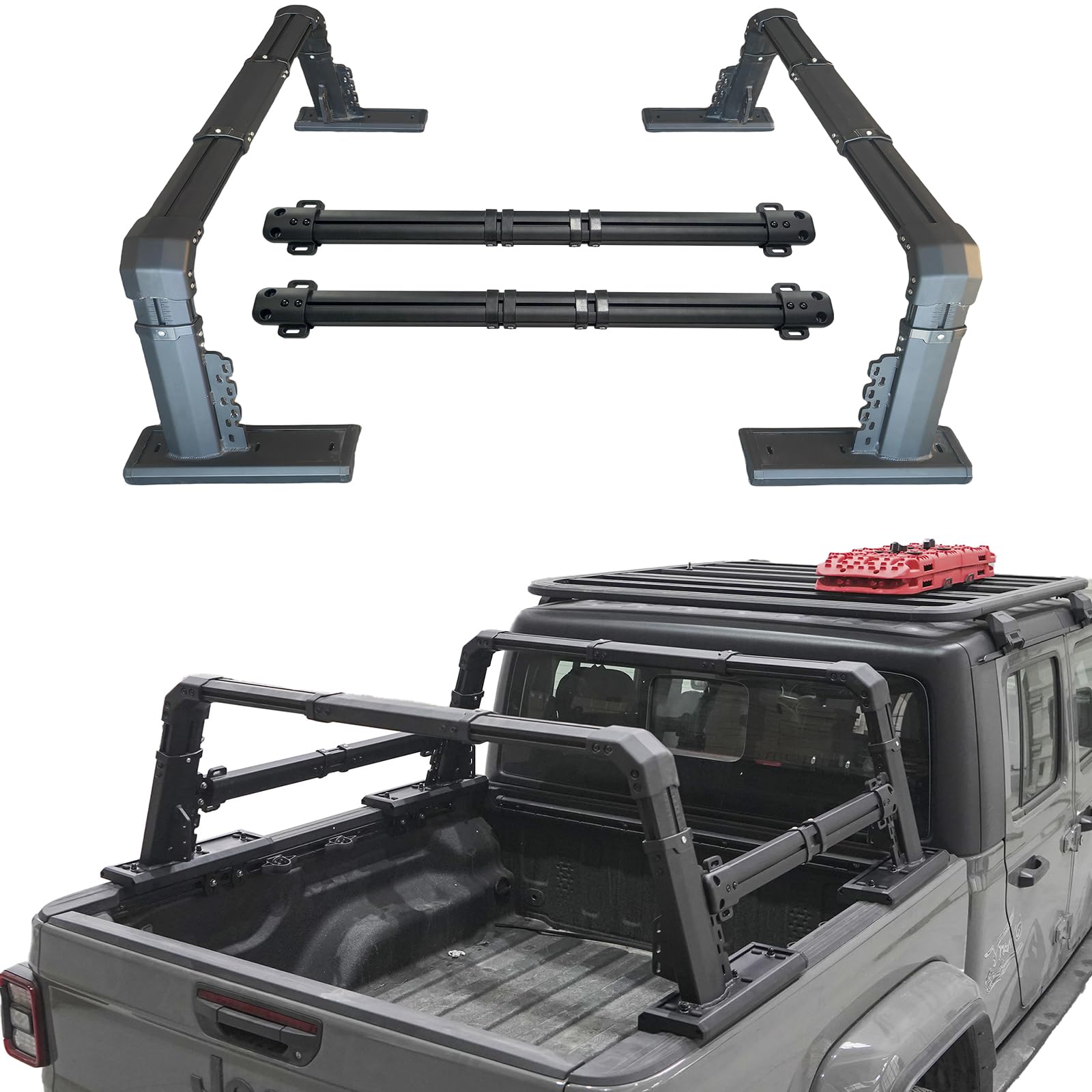 Universal Extendable Pick-Up Truck Rack Bed Rack Aluminum (Truck Rack & Cross Bars)